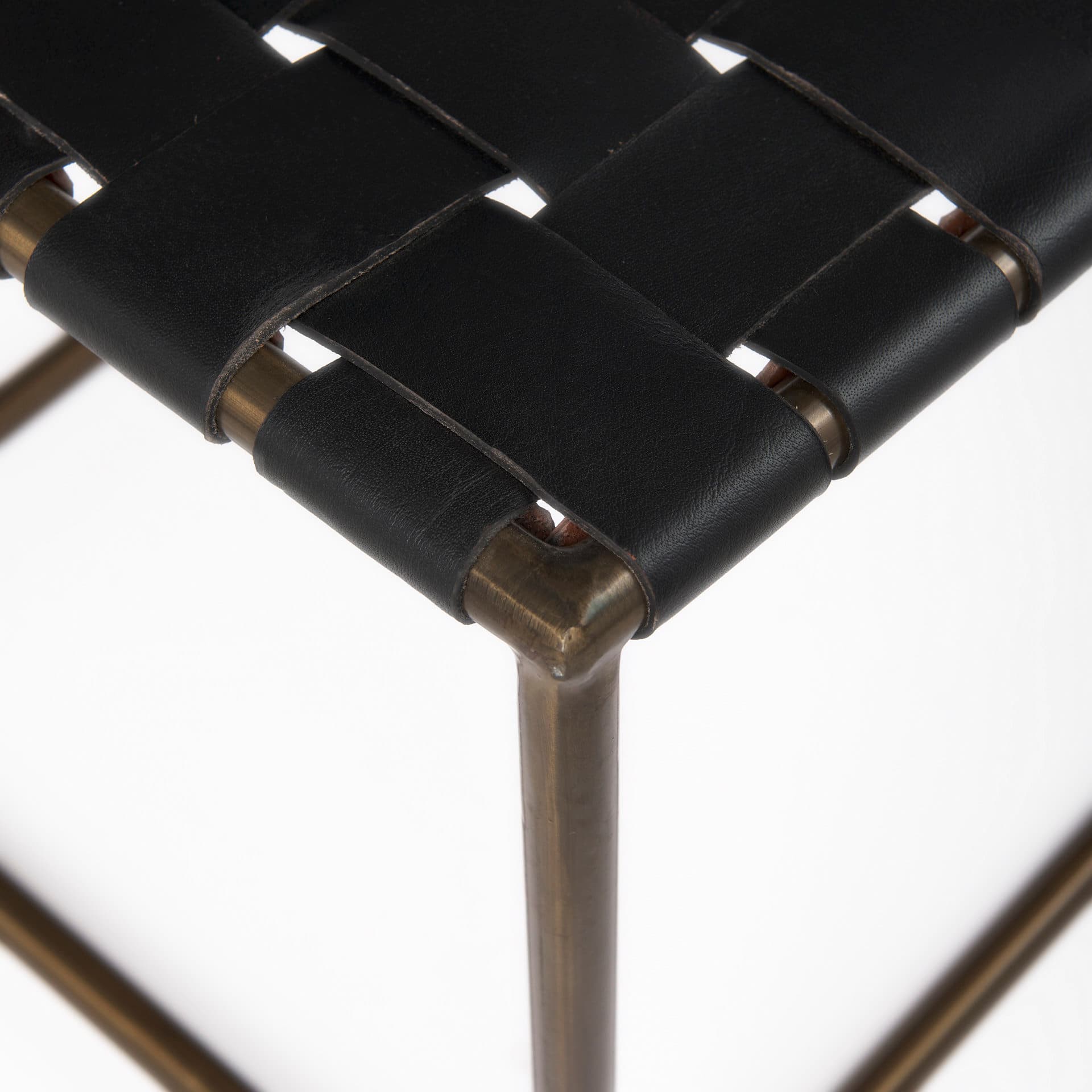 Clarissa 22.0L x 16.0W x 16.75H Black Leather Woven Seat W/ Gold Metal Frame Stool — product photograph