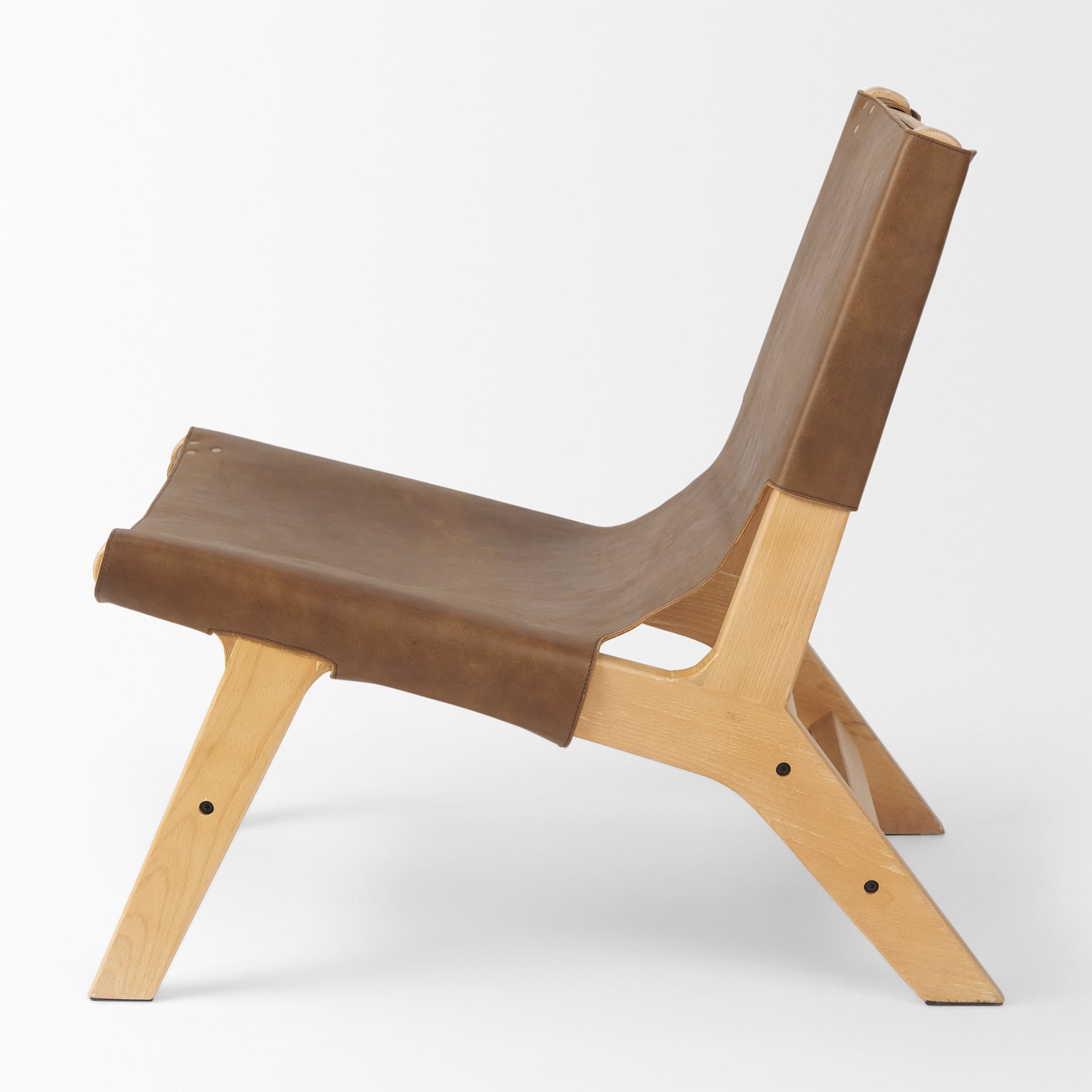 Elodie 24.4L x 33.9W x 30.7H Brown Leather W/Natural Beech Wood Frame Accent Chair — product photograph