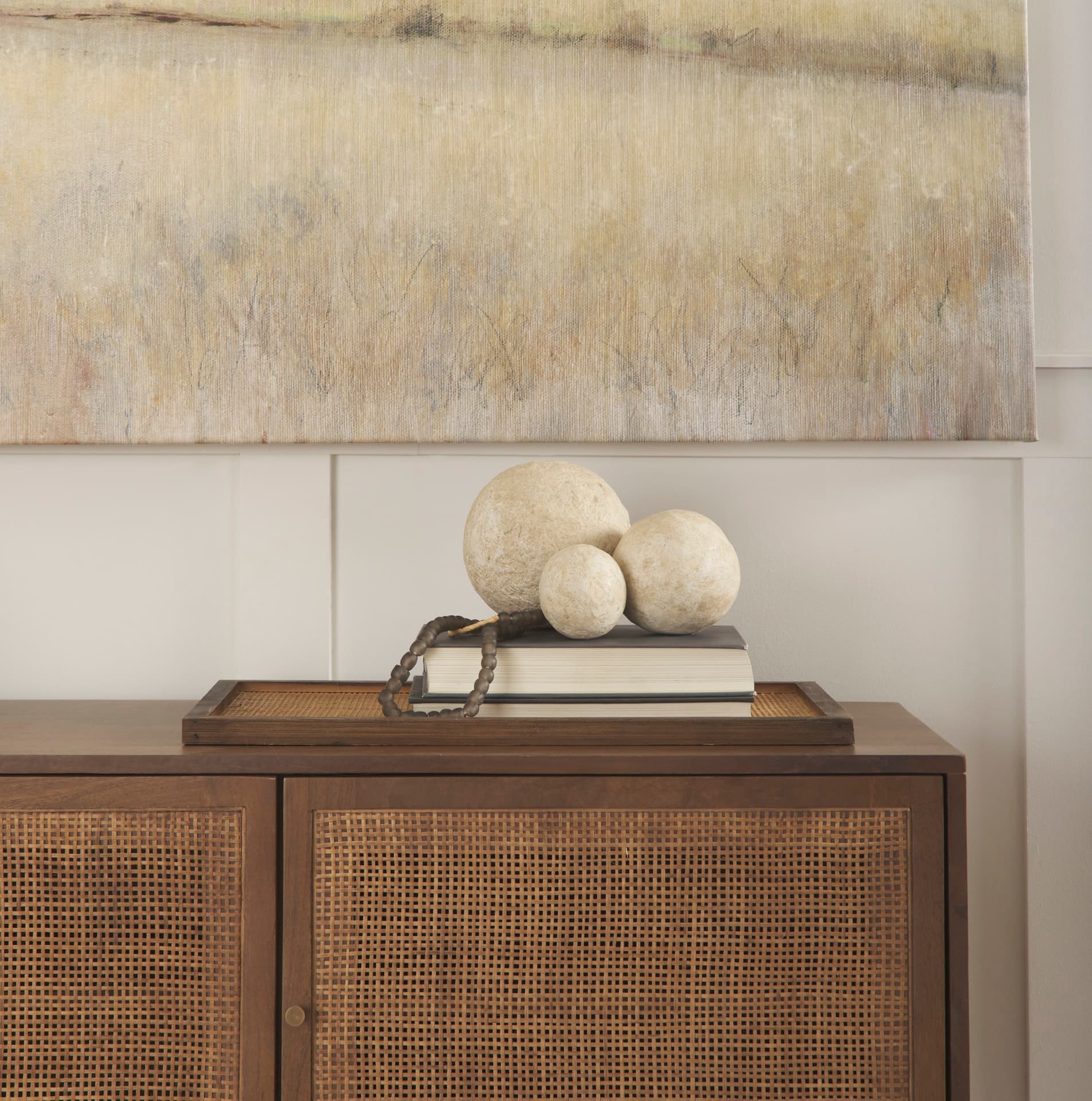 Sunita Set of 3 Beige Paper Mache Orbs — product photograph