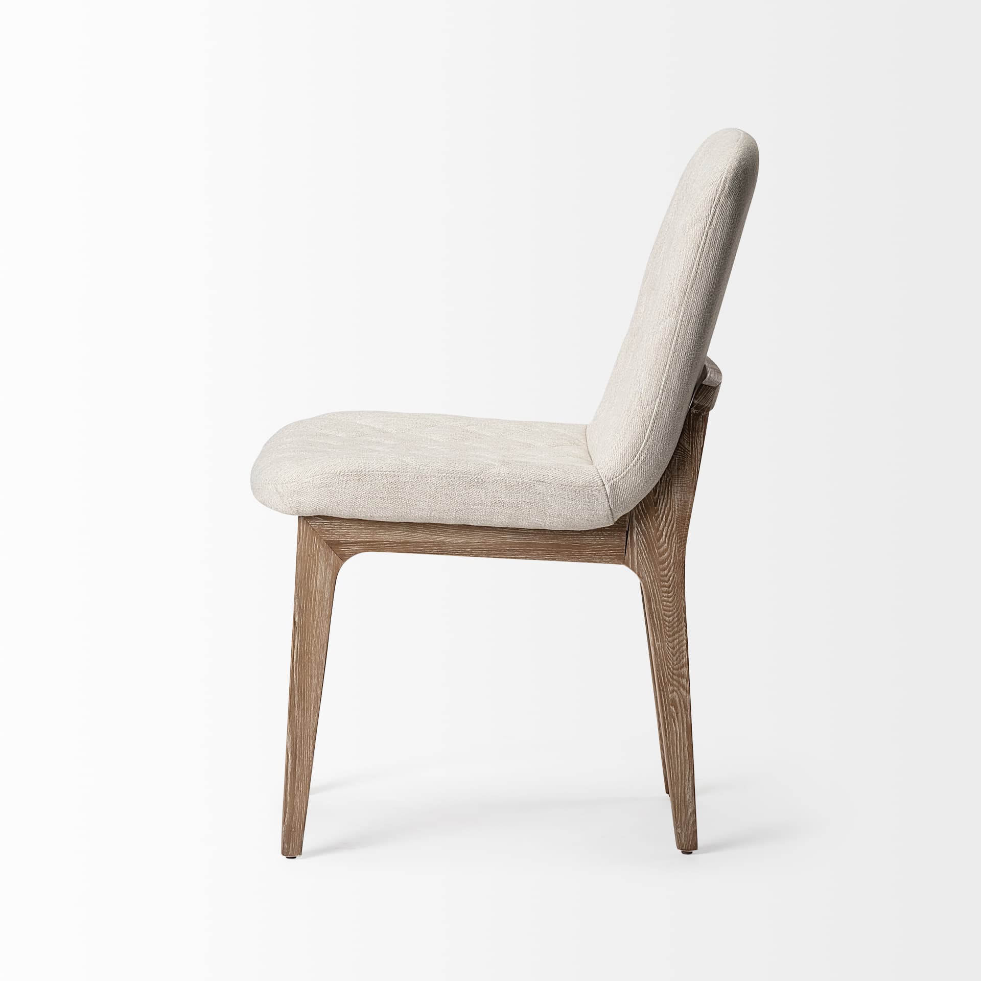 David Solid Back Dining Side Chair | Tuffed Cream Fabric w/ Brown Wood — product photograph