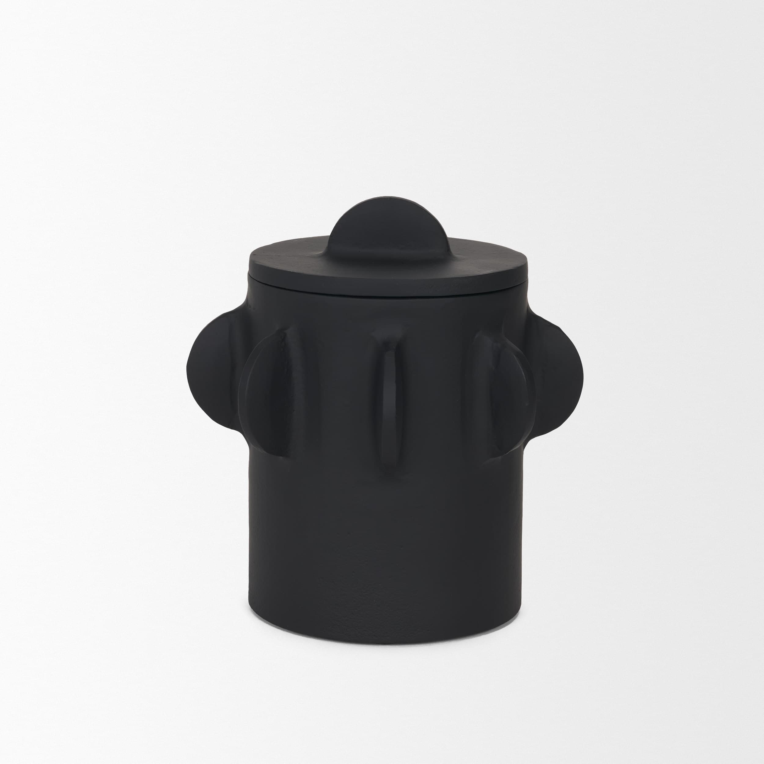 Deacon Small Matte Black Metal Canister with Sculptural Handles — product photograph