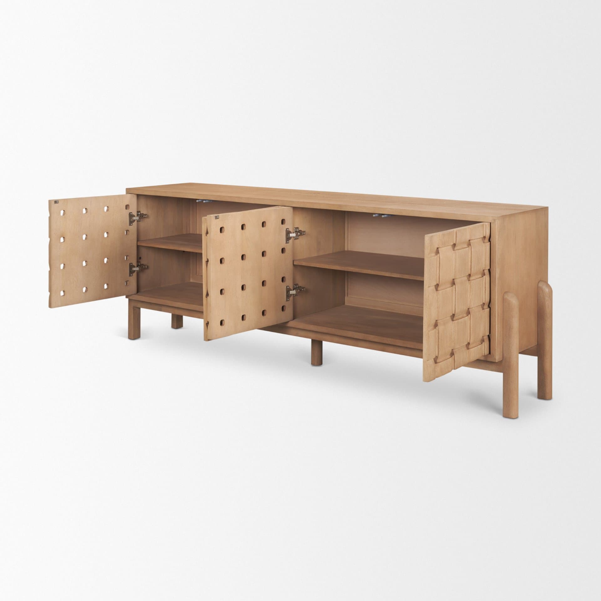 Trellyn Light Brown Solid Wood 4-Door Sideboard with Carved Woven Doors — product photograph
