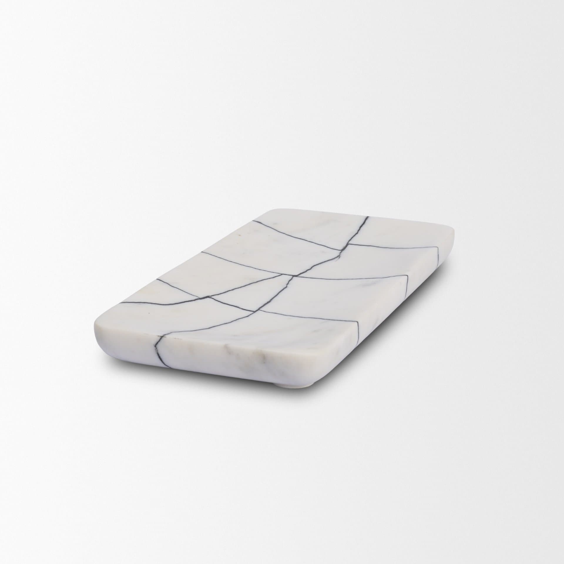 Tratto Rectangular White Marble Decorative Tray — product photograph