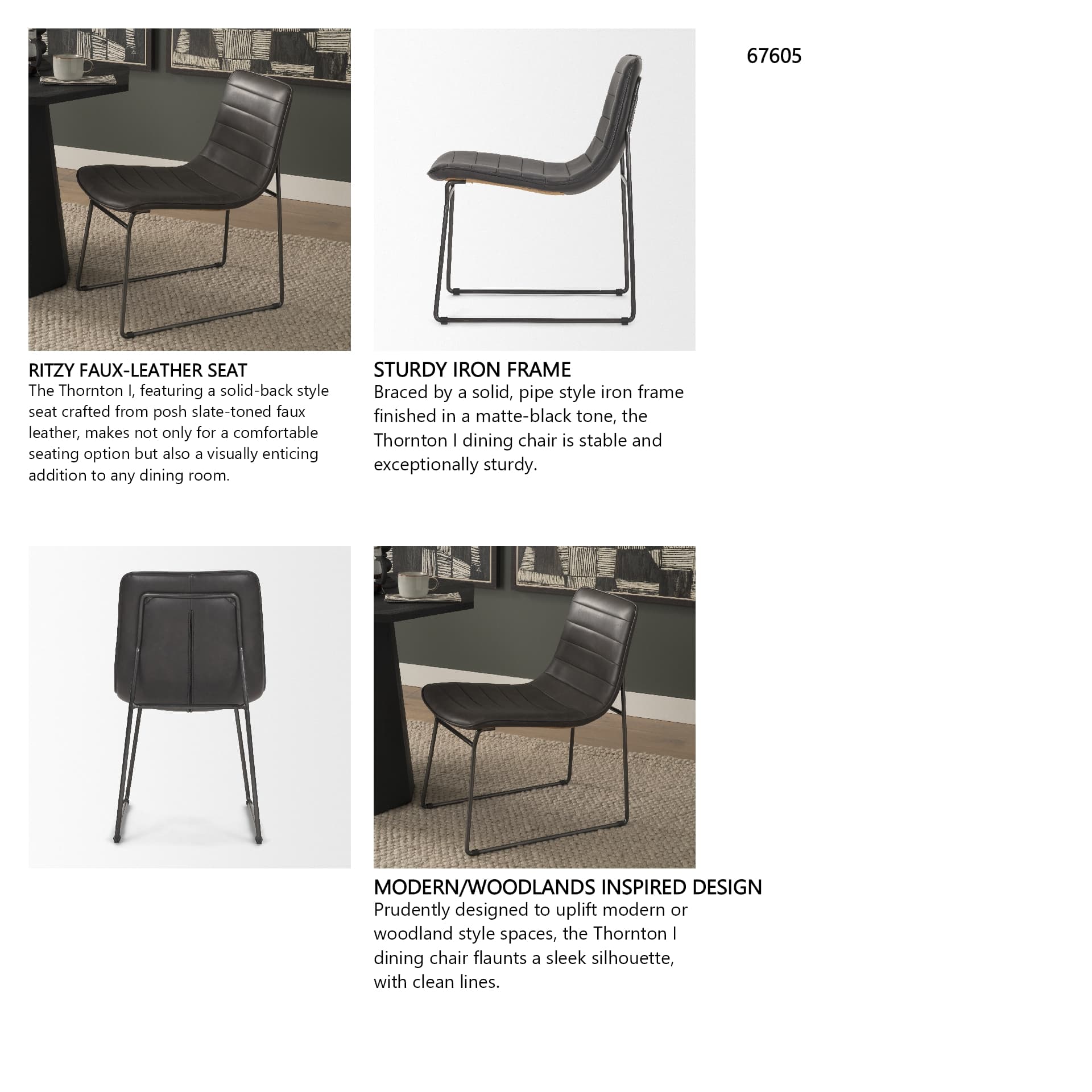 Thornton Solid Back Dining Side Chair | Faux Leather w/ Iron — in a styled room