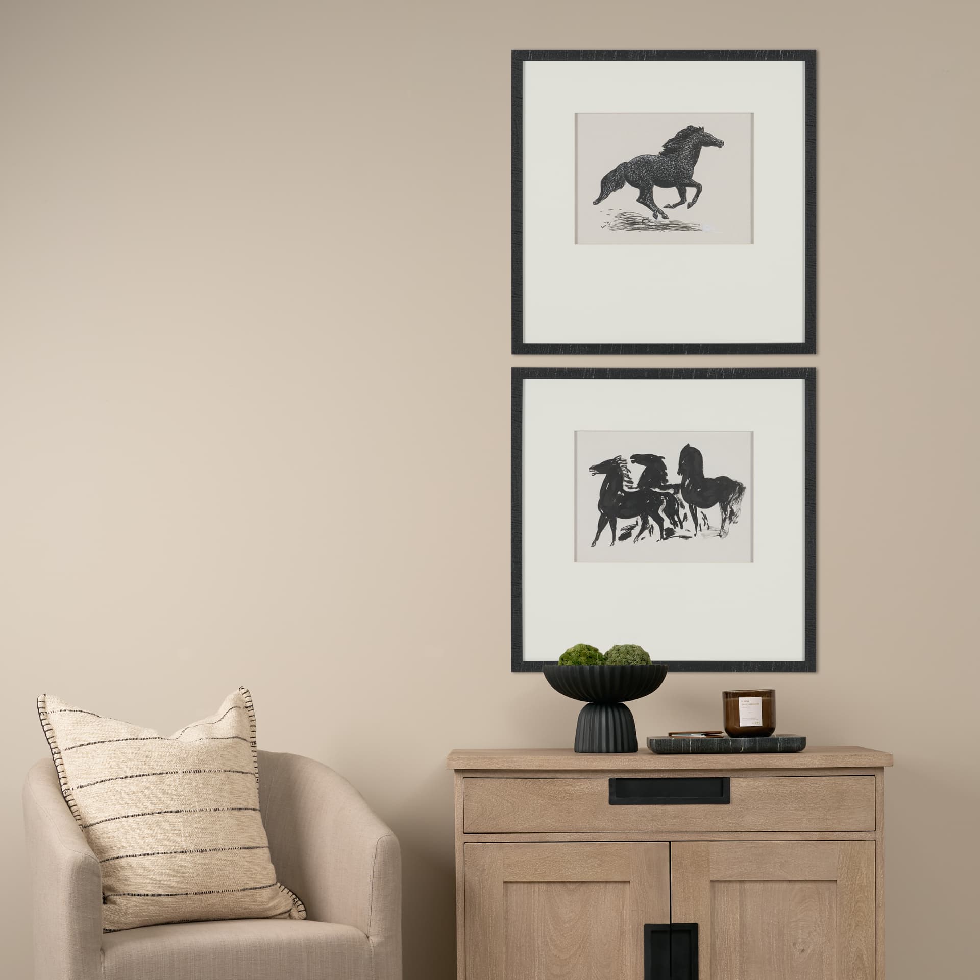Zwarte Paarden (Set of 2) by Leo Gestel Hand-Embellished Framed Artwork Matted under Glass — product photograph