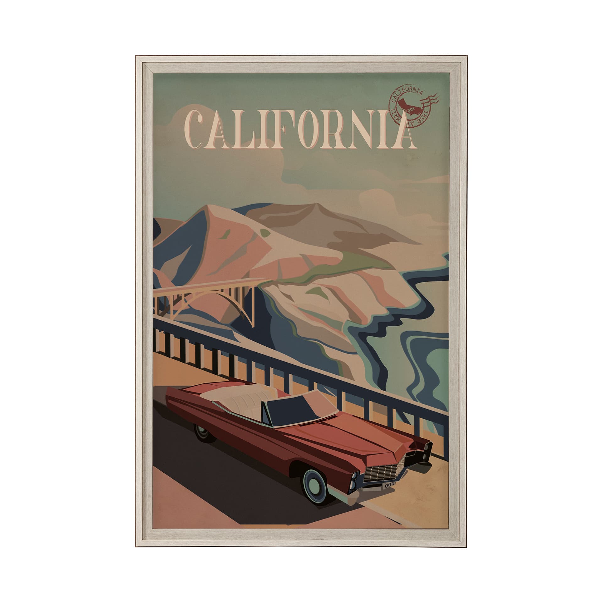 California Go USA (XL) by Mercana Studio a Hand Embellished Decograph Framed Art Print under Glass — product photograph