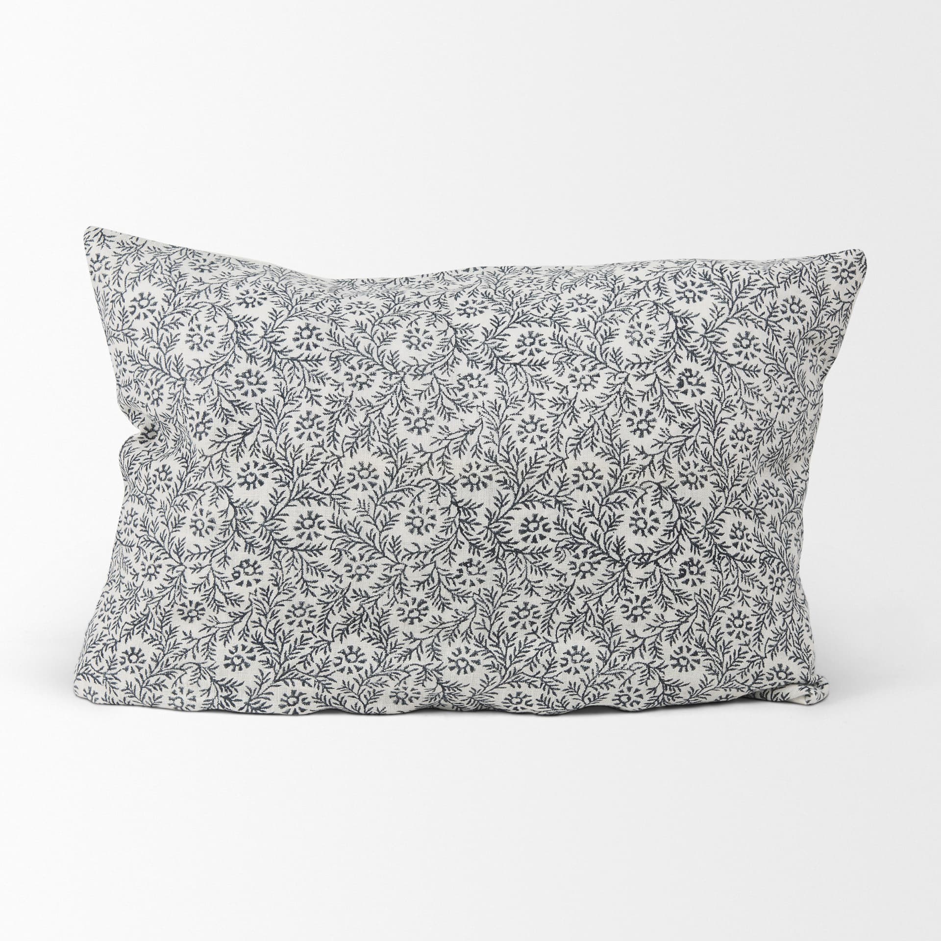 Jayne 14x26 Cream w/ Indigo Print Linen Lumbar Pillow Cover — product photograph