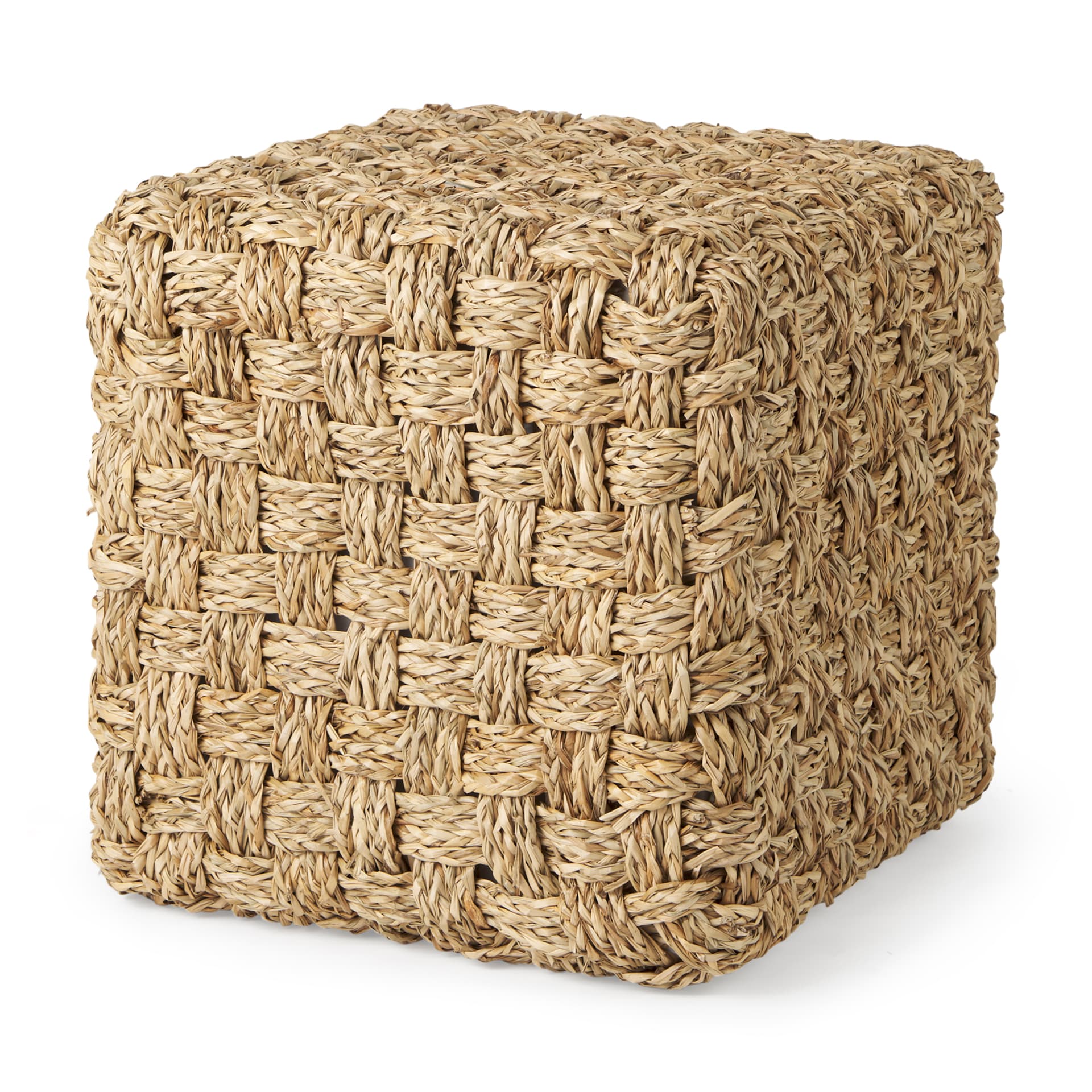 Adele 17.7L x 17.7W x 17.7H Medium Brown Seagrass Woven Square Pouf — product photograph