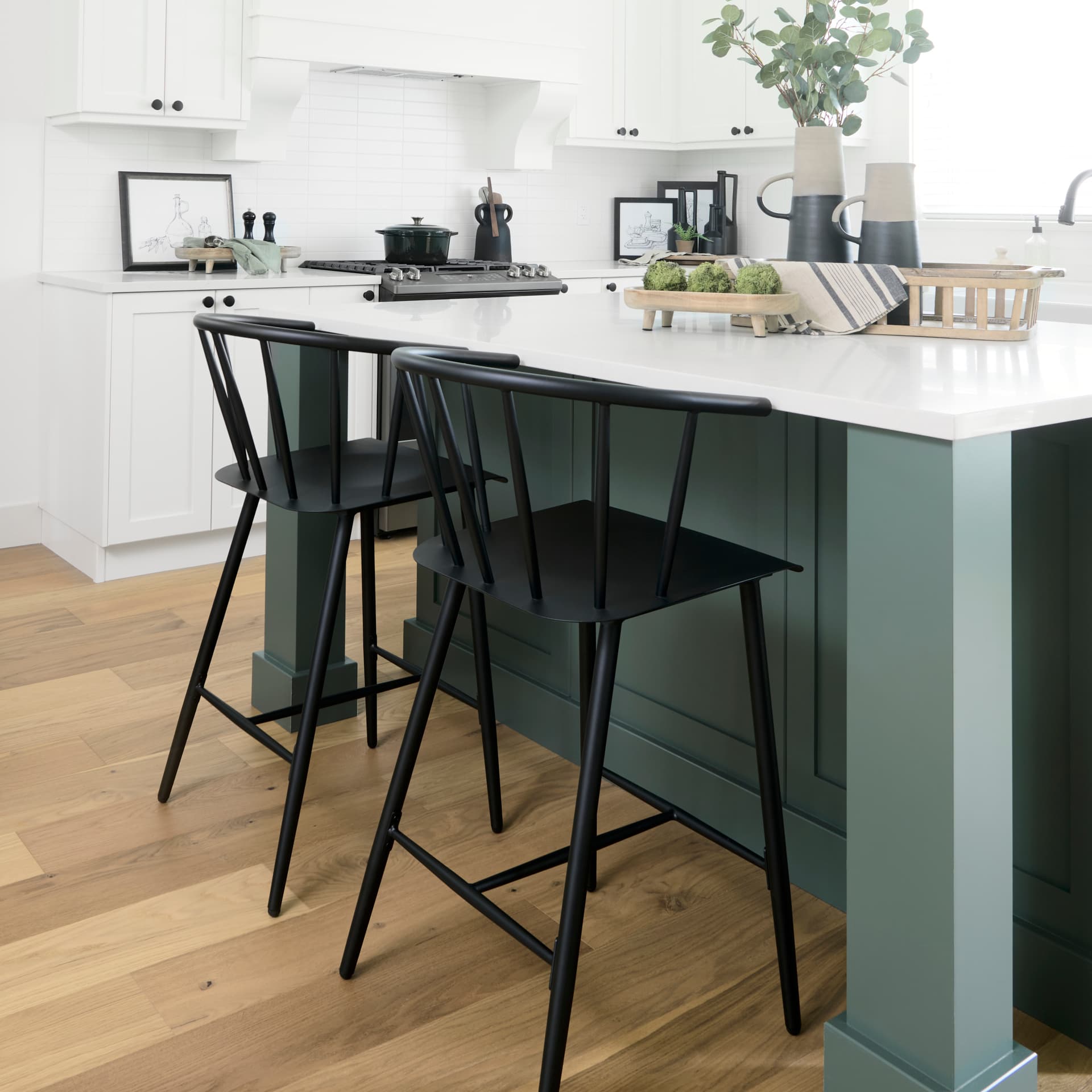 Colin Backless 38.2in Seat Counter Stool | Black Metal — in a styled room