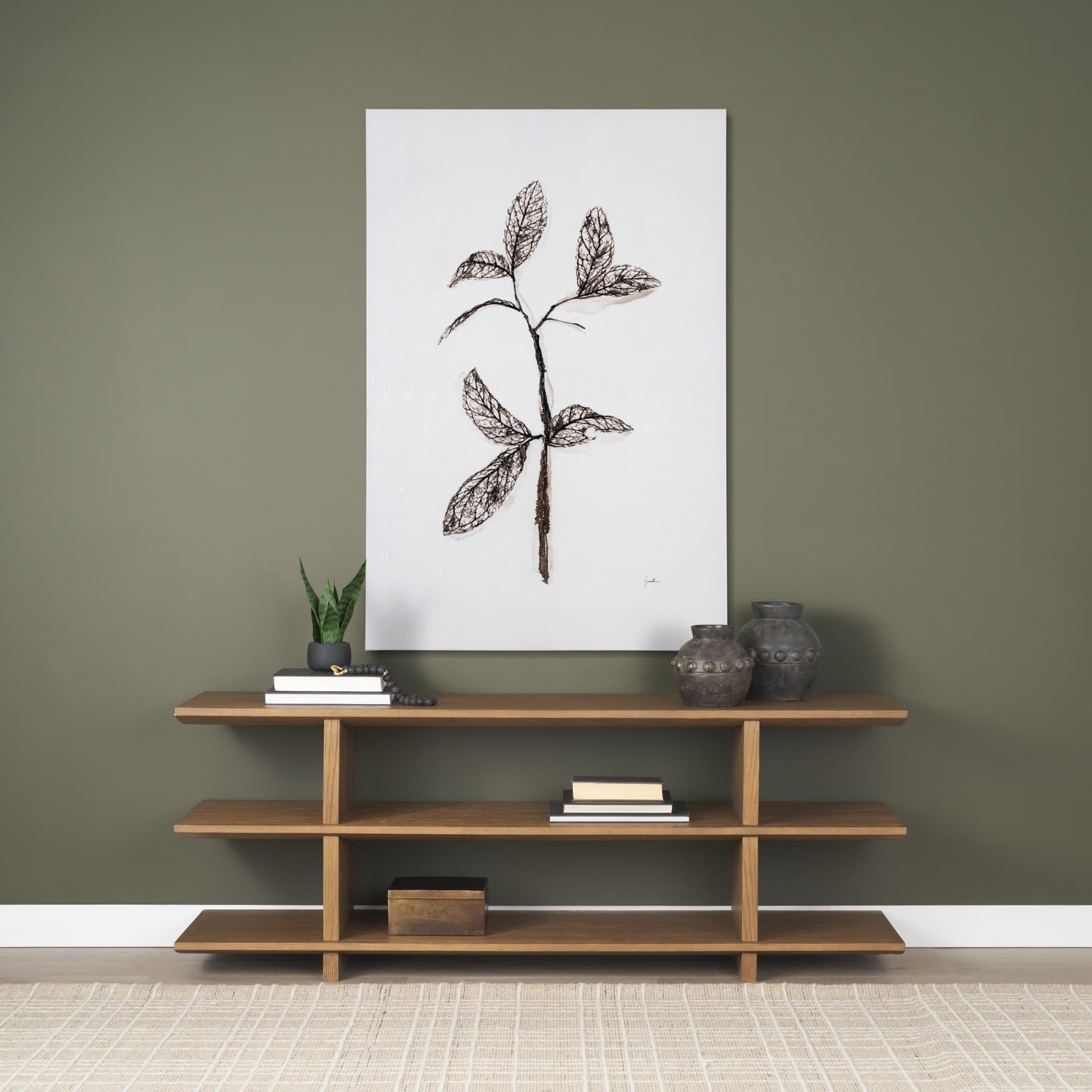 Olive Branch II by Gabrielle Campbell a Hand Embellished Textured Canvas — in a styled room