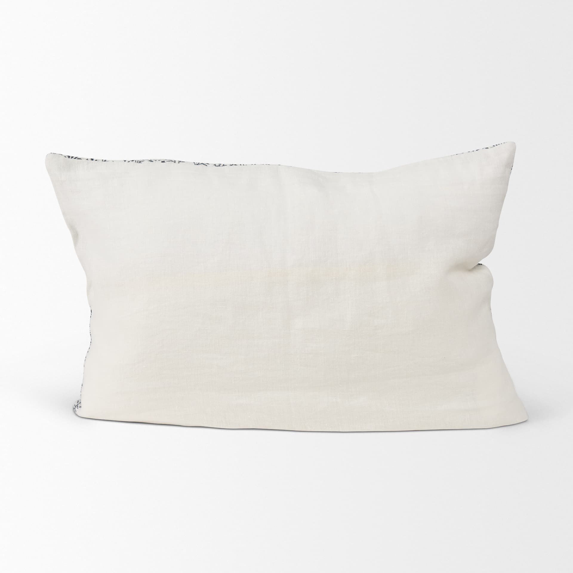 Jayne 14x26 Cream w/ Indigo Print Linen Lumbar Pillow Cover — product photograph