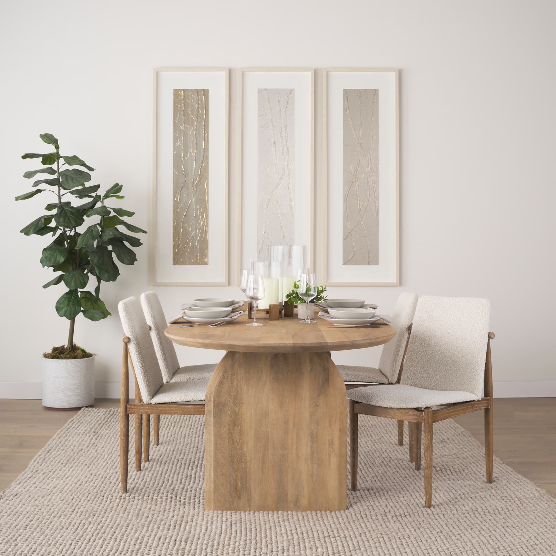 Cavett Curved Back Dining Side Chair | Cream Boucle w/ Wood — product photograph