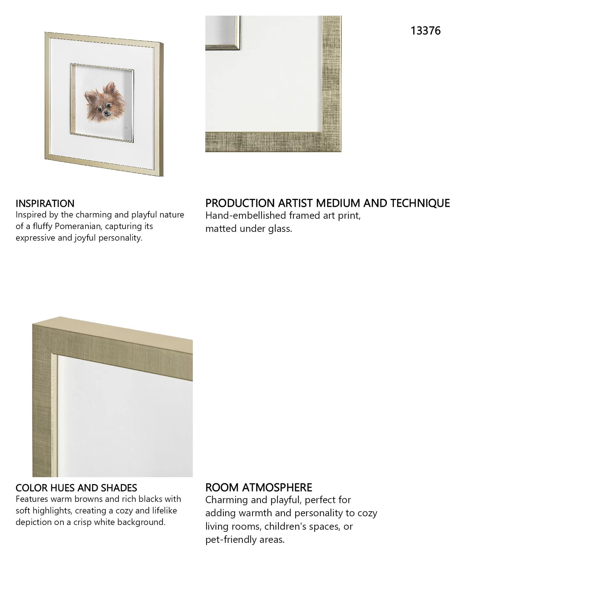 Frankie (Pomeranian 1) by Mercana Studio Hand Embellished Framed Art Print Matted under Glass — in a styled room