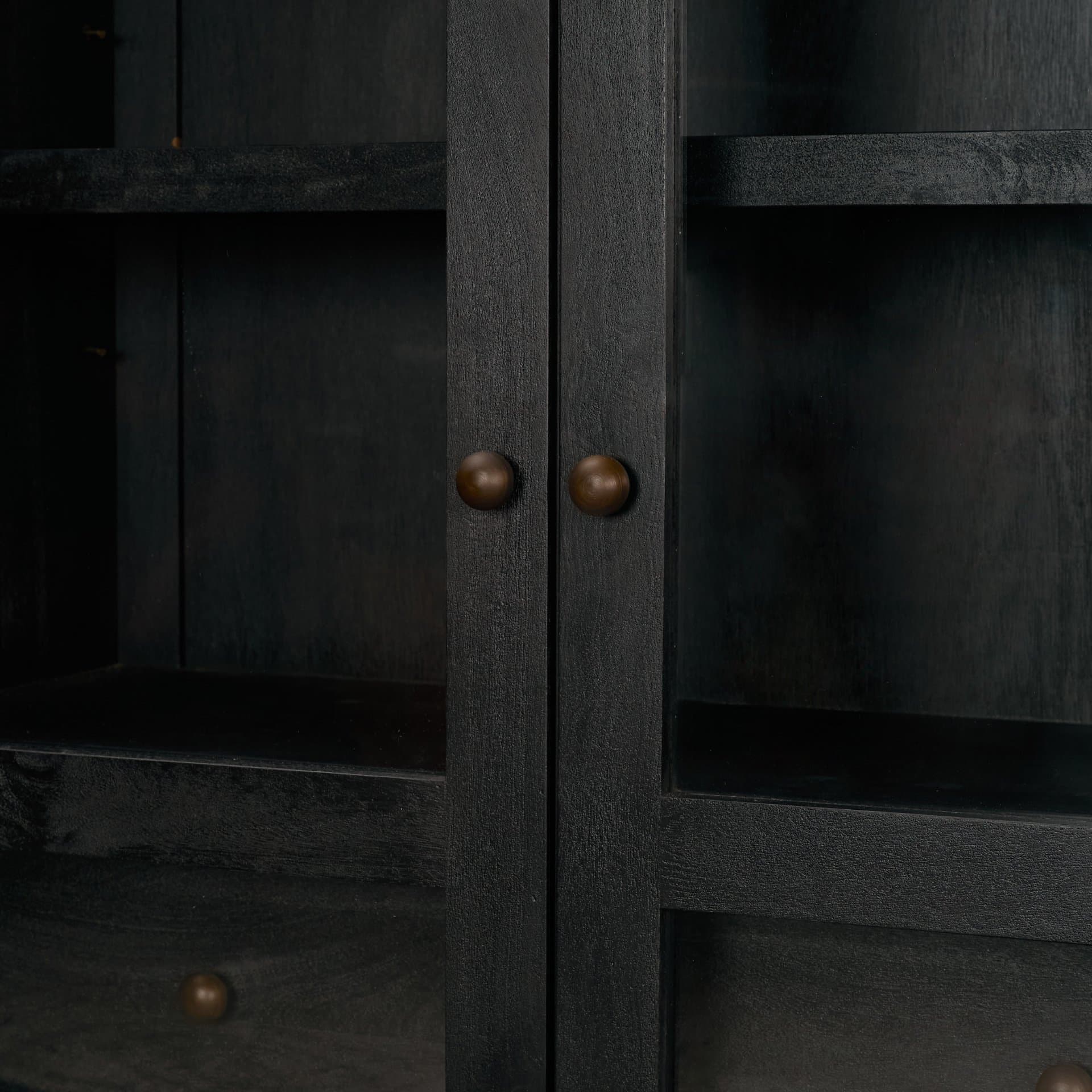 Suri Black Wood W/Glass Doors Arched Curio Cabinet — product photograph