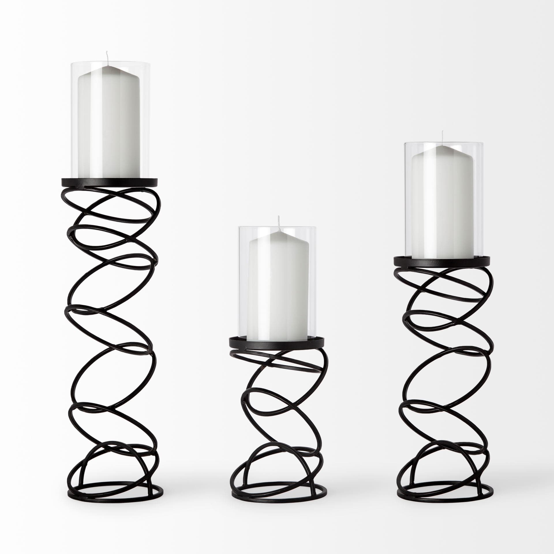 Omega II Medium Black Metal Stacked Ring Table Candle Holder — product photograph
