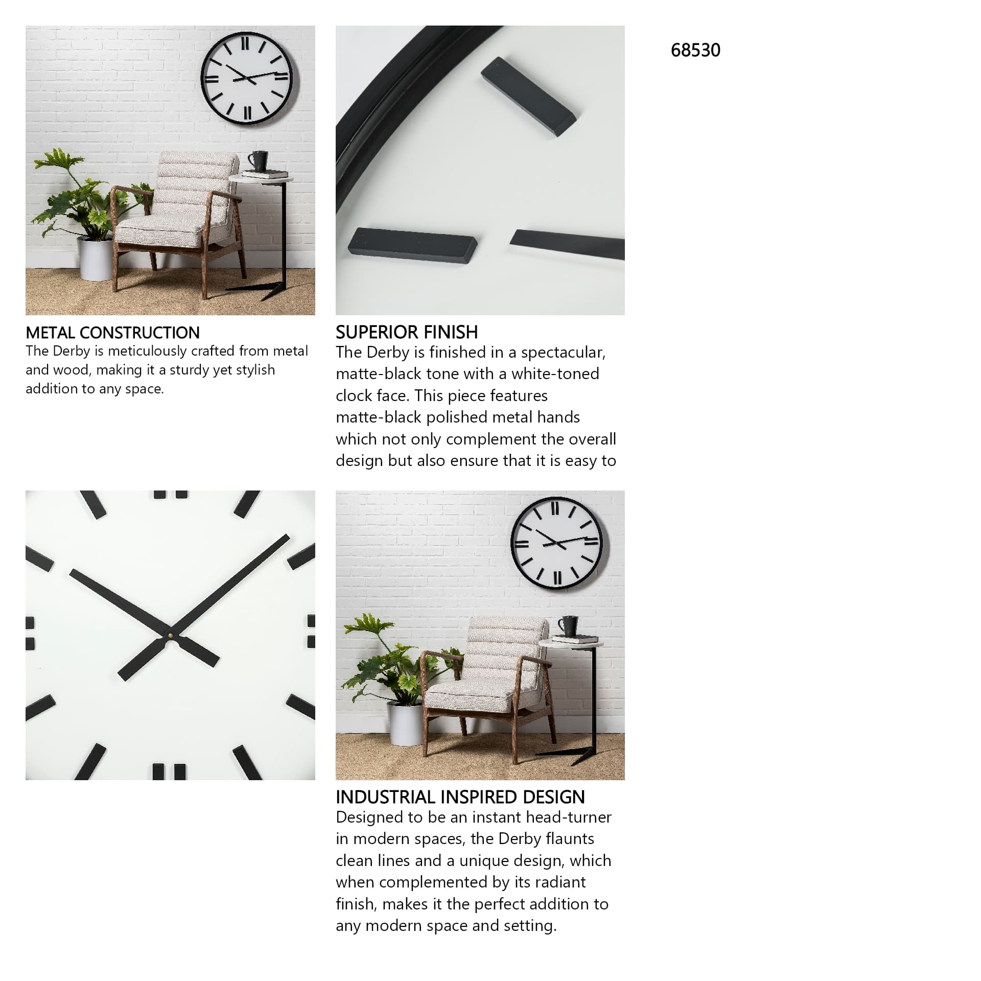 Derby 24" Round Oversize Modern Wall Clock — in a styled room