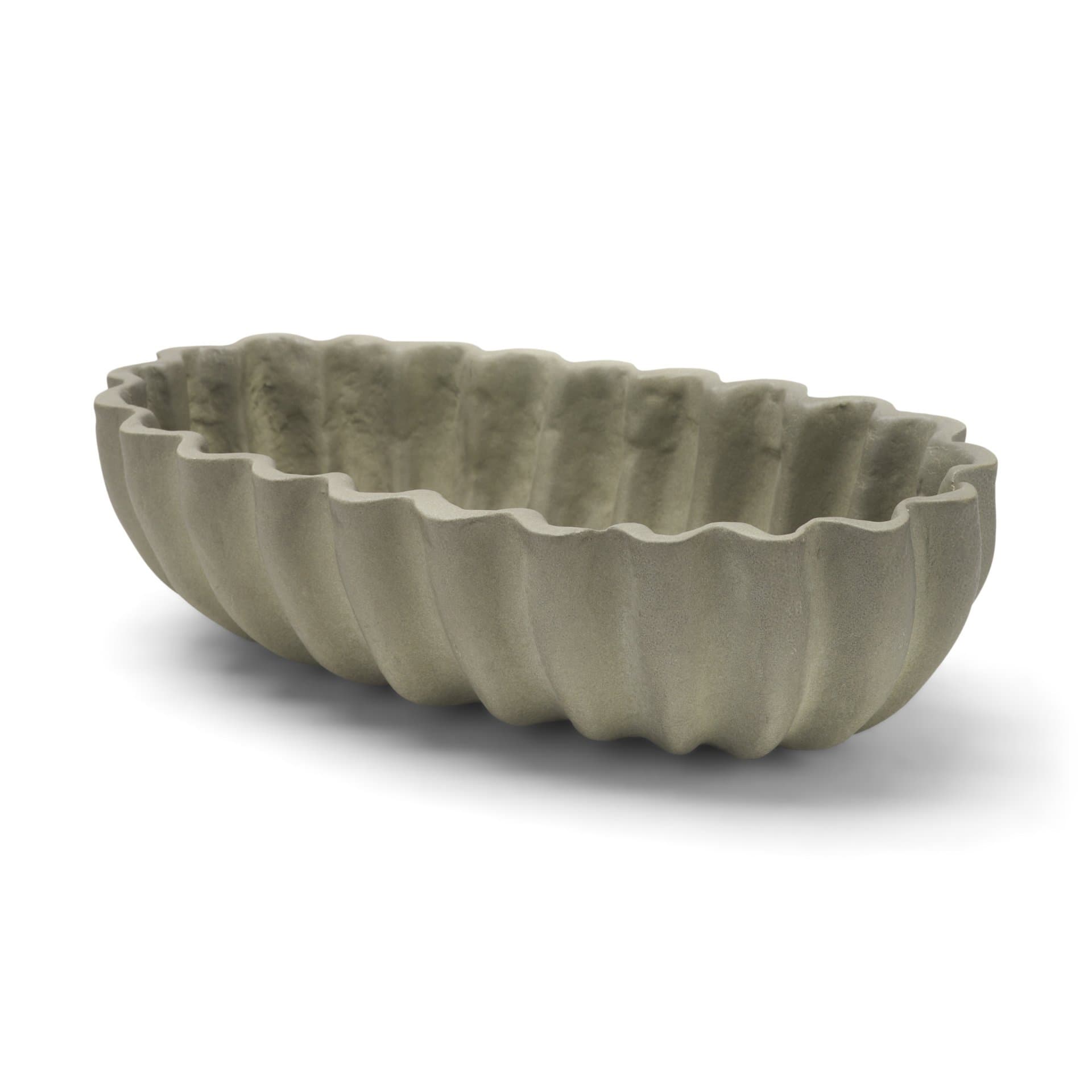 Camelia Fluted Sage Green Paper Mache Long Centerpiece Bowl — product photograph