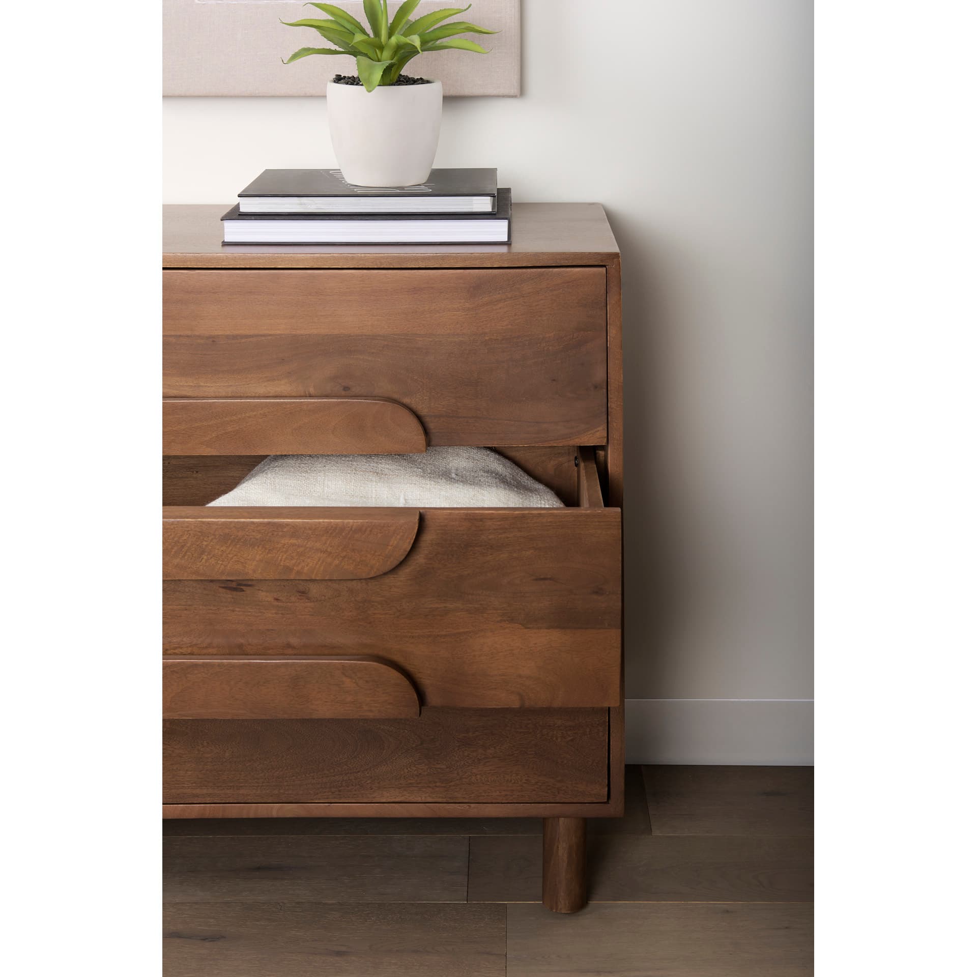 Astrid 36L x 17W x 30.3H Medium Brown Solid Wood 3 Drawer Cabinet — product photograph