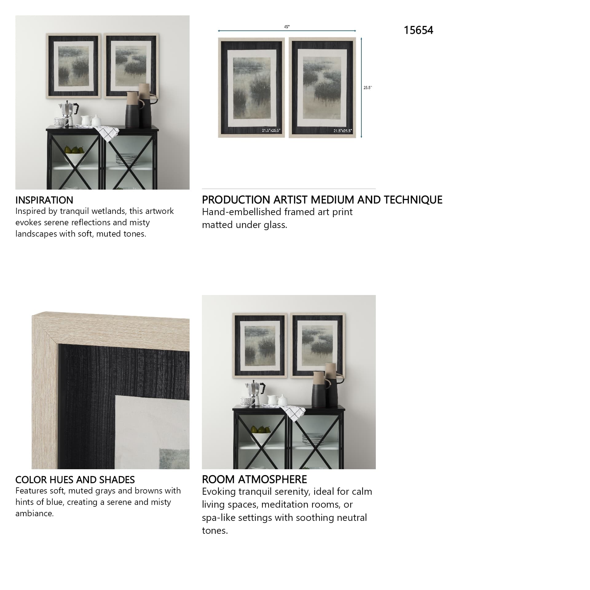 Water Grasses (Set of 2) by Mercana Studio a Hand Embellished Framed Art Print Matted under Glass — in a styled room