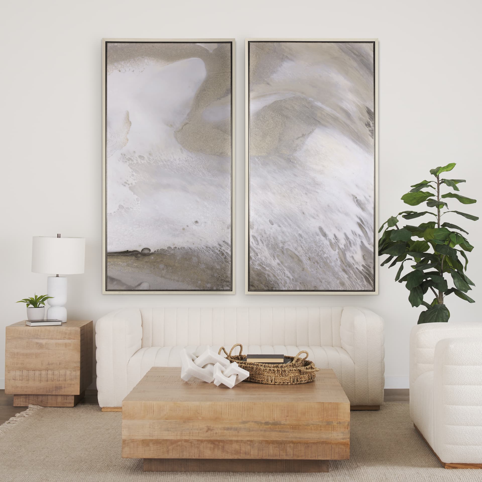 Sandy Waves IV by Mercana Studio a Hand Embellished Textured Framed Canvas — in a styled room