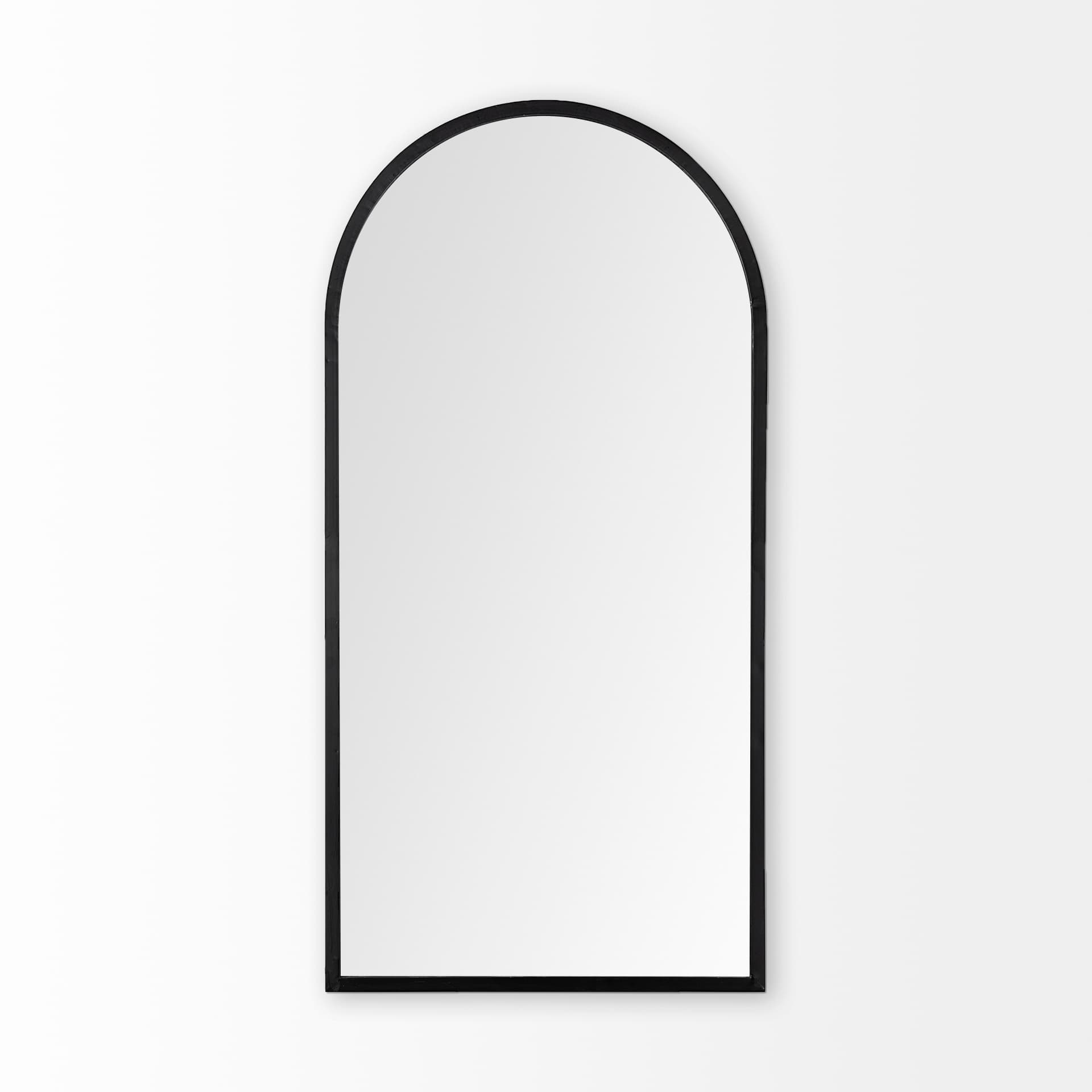Giovanna 23.6L x 1.2W x 48.8H Black Metal Frame Rounded Arch Vanity Mirror — product photograph