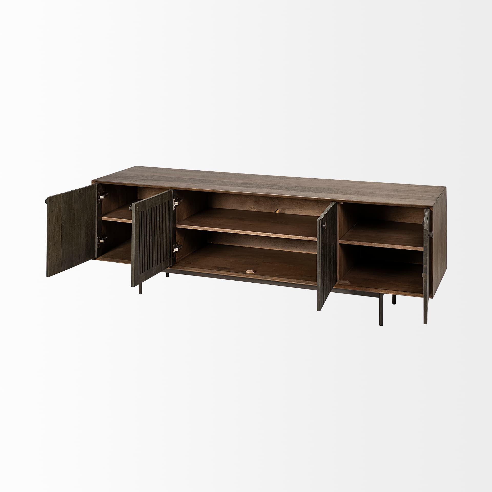 Grace I Two-Toned Brown Solid Wood TV Stand Media Console with Slated Doors, TV up to 82" — product photograph