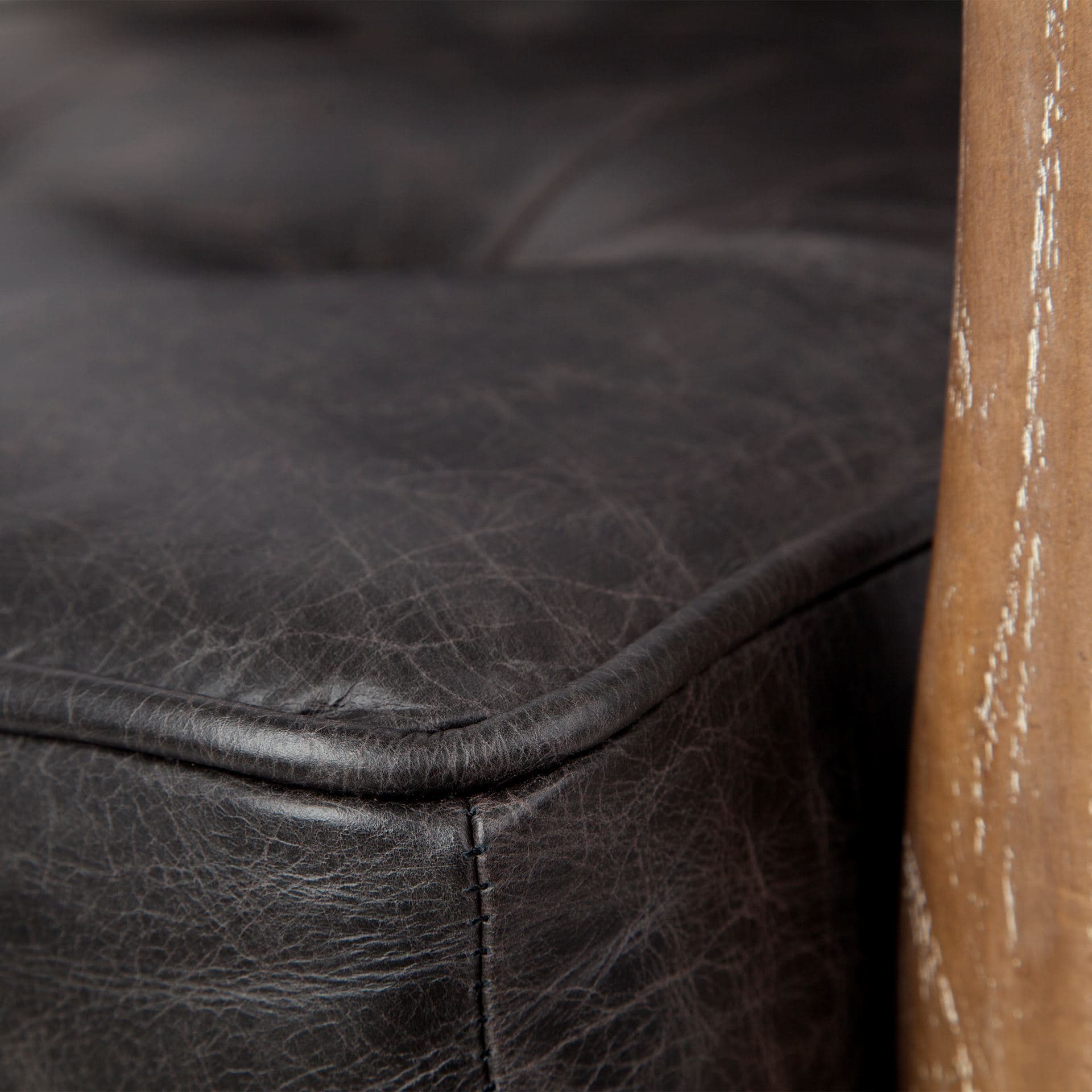 Phineas Black Leather W/ Brown Wooden Frame Accent Chair — product photograph