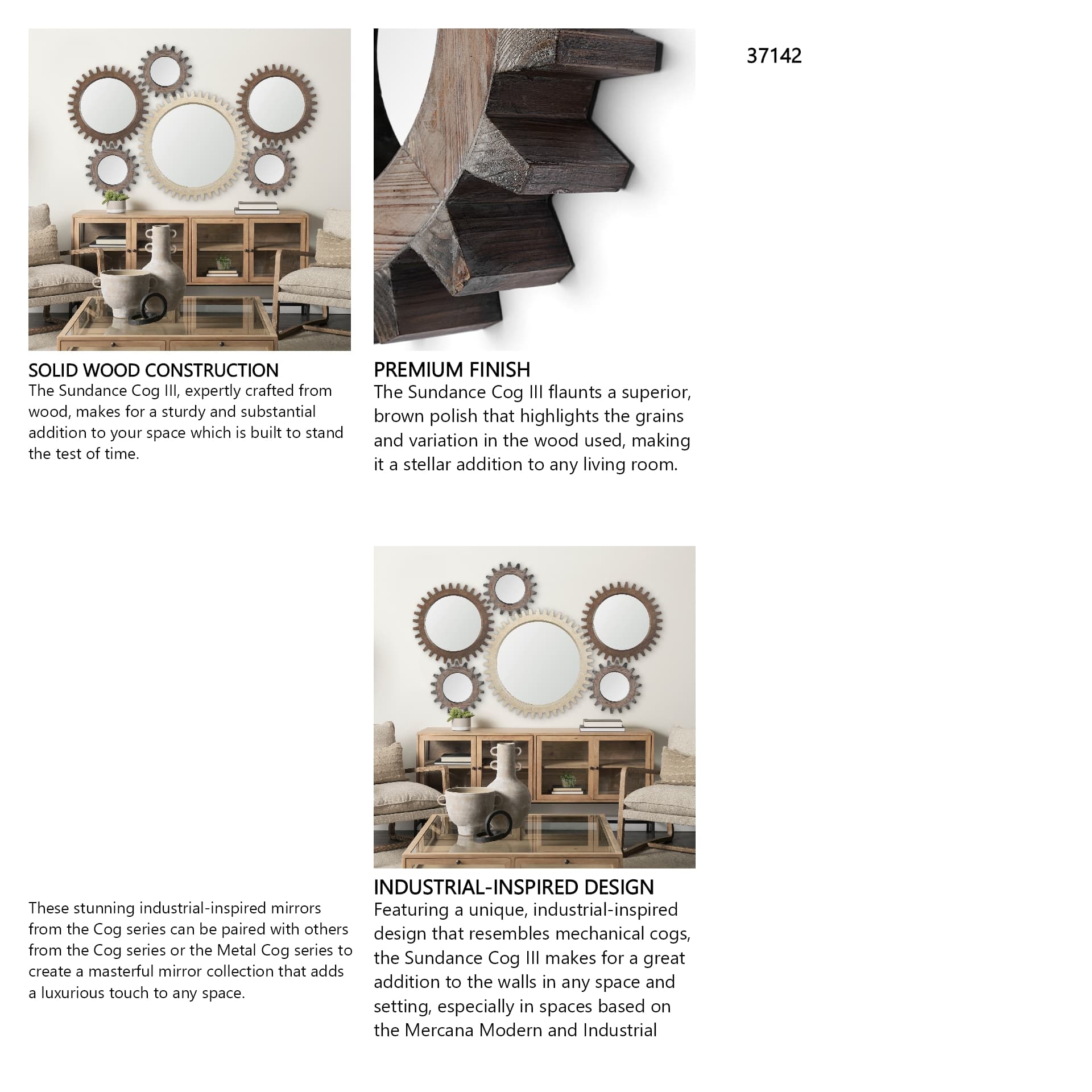 Cog Mirror 17" Round Brown Wood Frame Mirror — in a styled room