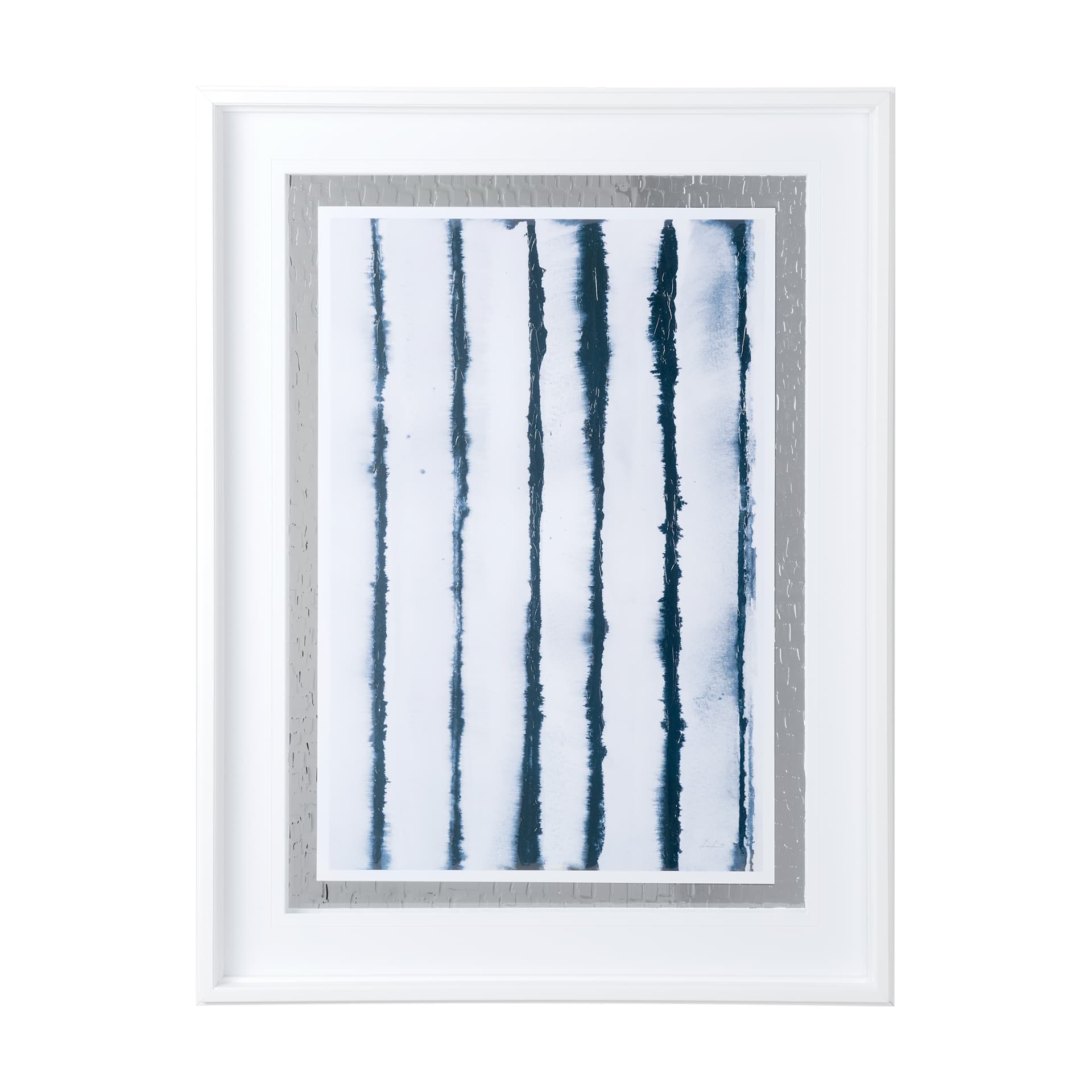 Indigo Lines II by Melody Ducharme a Hand Embellished Textured Framed Art Print Matted under Glass — product photograph