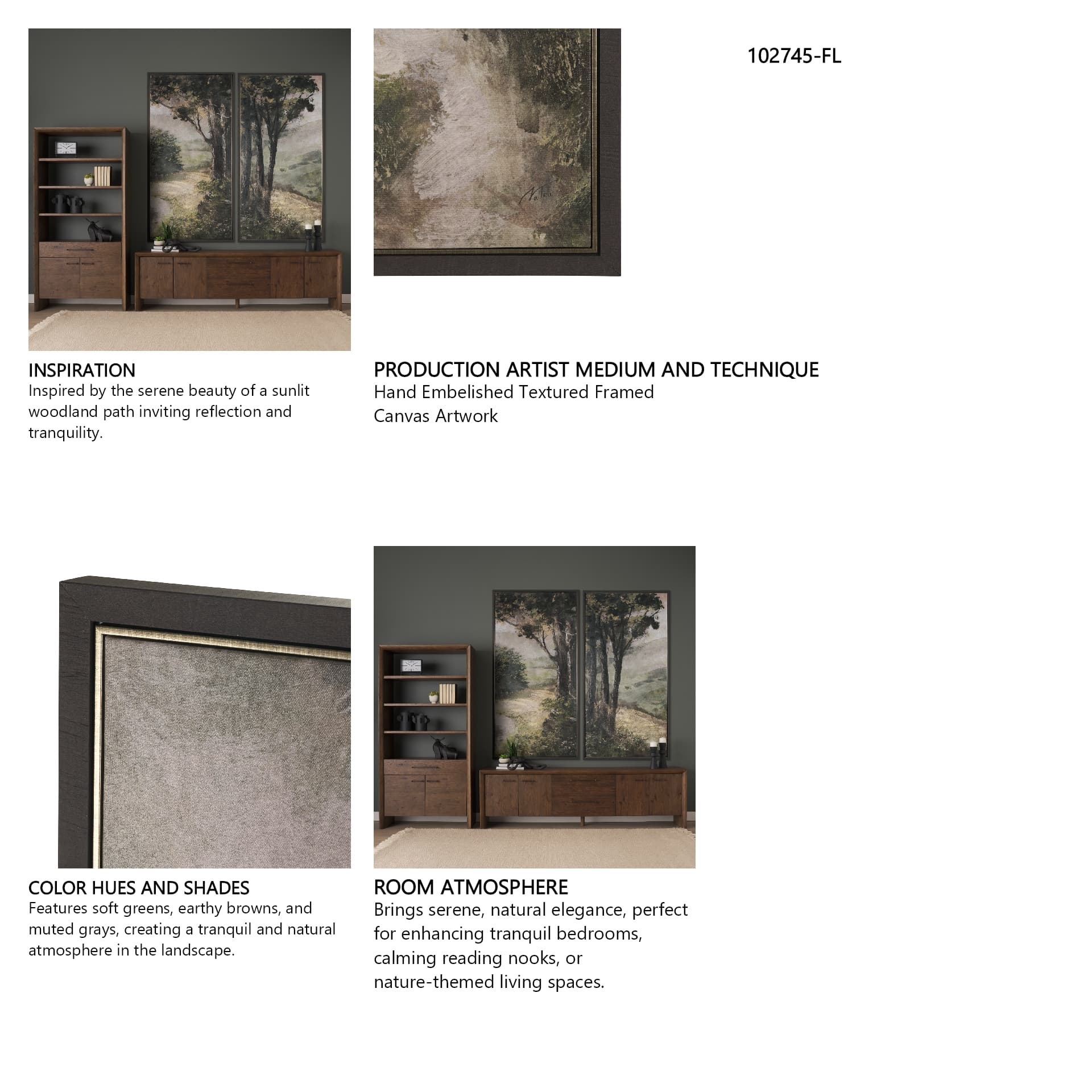 Silent Forest III by Mercana Studio Hand-Embellished Textured Framed Canvas Artwork — in a styled room