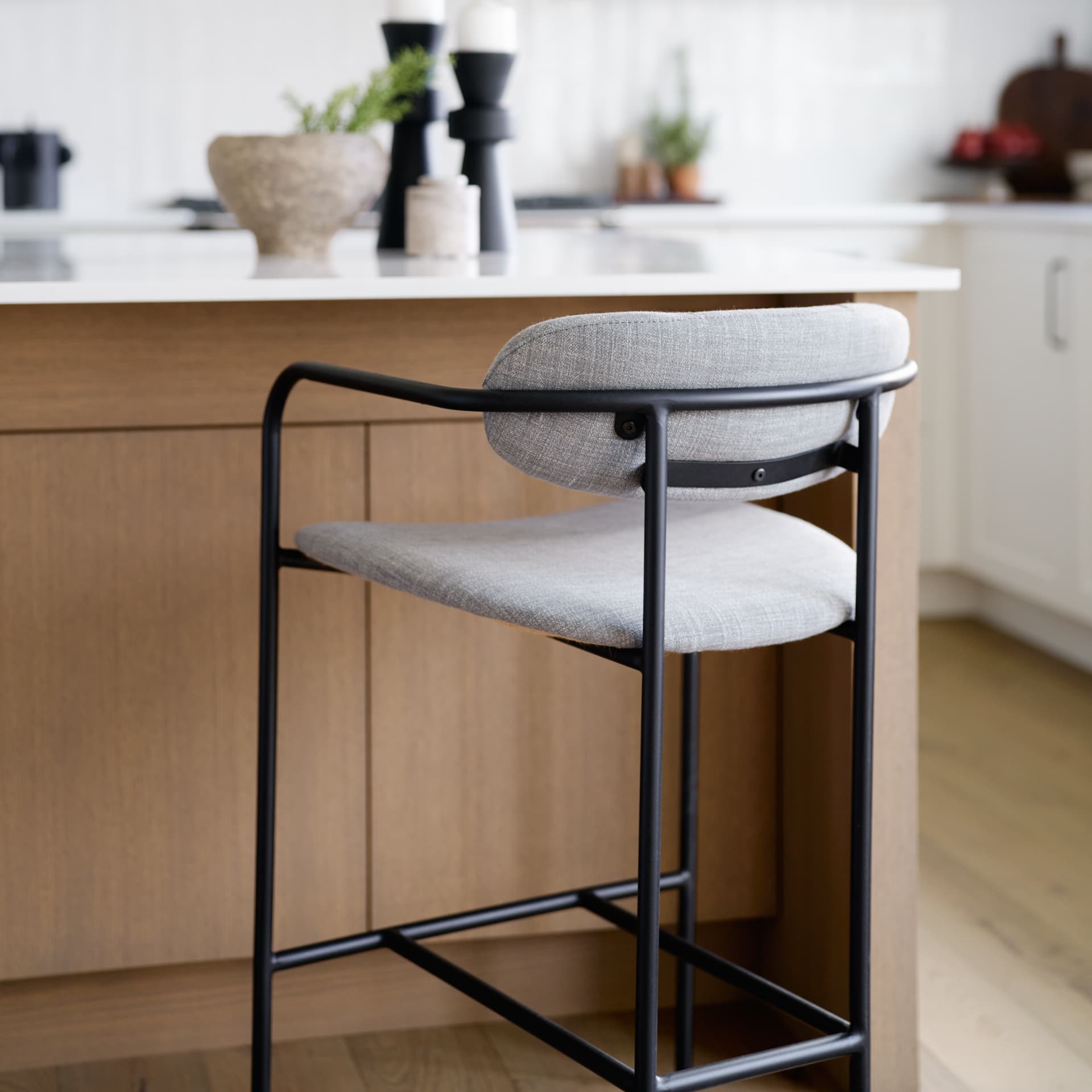 Parker Backless 36in Seat Counter Stool | Gray Fabric w/ Black Metal — product photograph