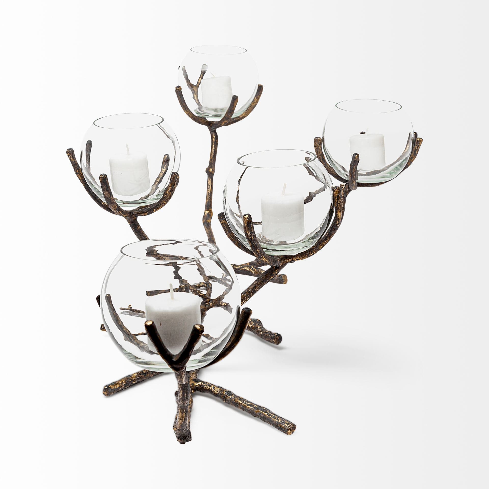 Vine II Distressed Gold Metal Creeper Five Candle Table Candle Holder — product photograph