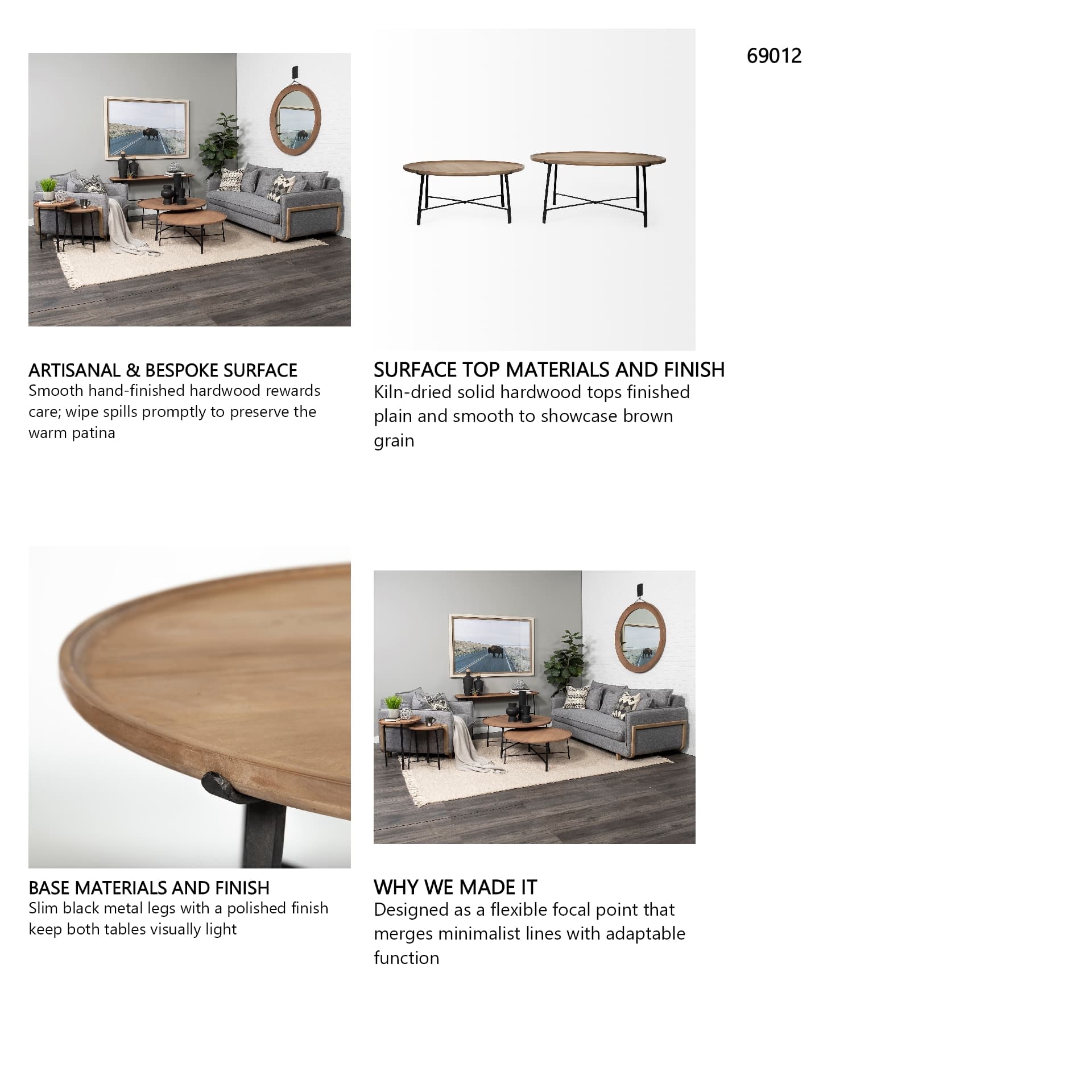 Helios (Set of 2) Brown Solid Wood Top Black Metal Base Nesting Coffee Tables — in a styled room