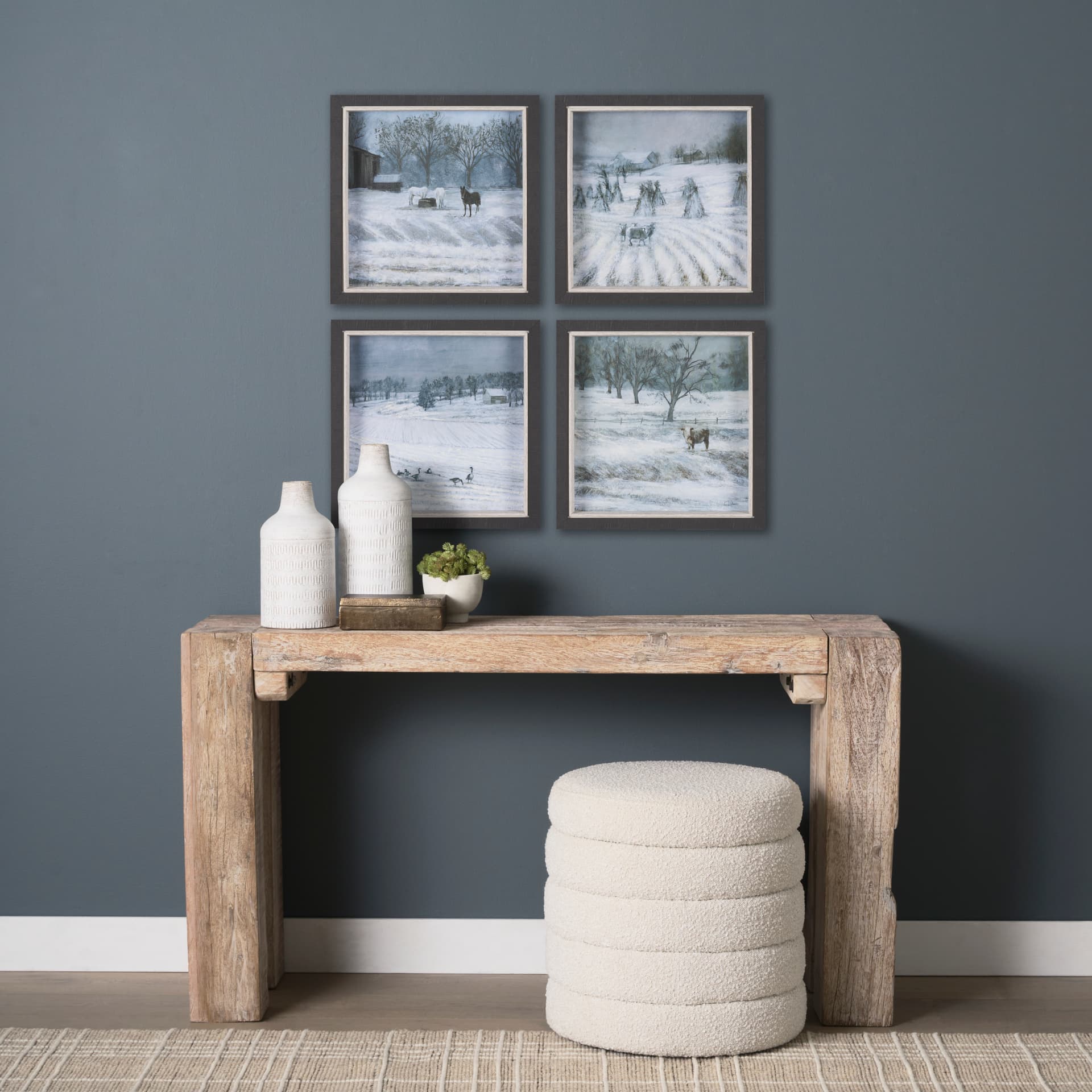 Winter On The Farm IV by Mercana Studio a Hand Embellished Framed Art Print — in a styled room