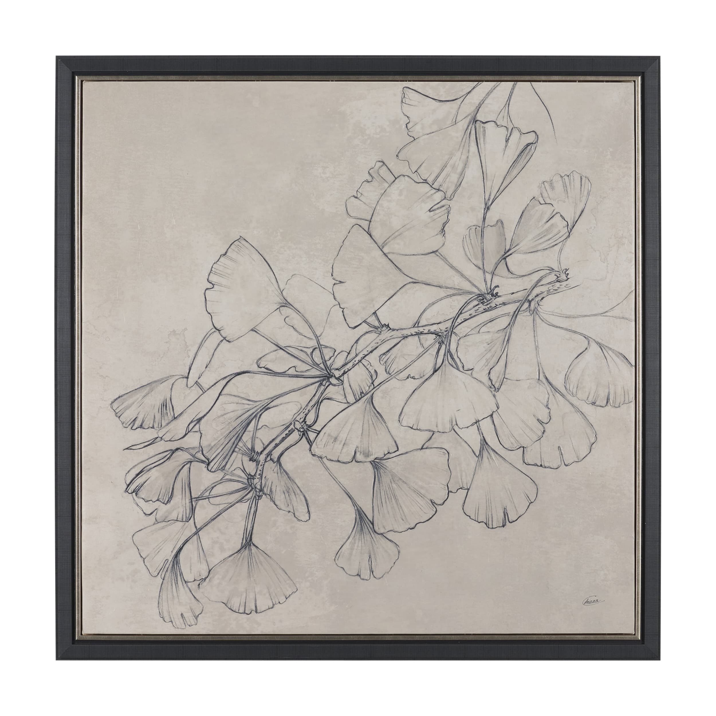 Ginkgo Shadows II by Mercana Studio Hand-Embellished Textured Framed Canvas Artwork — product photograph