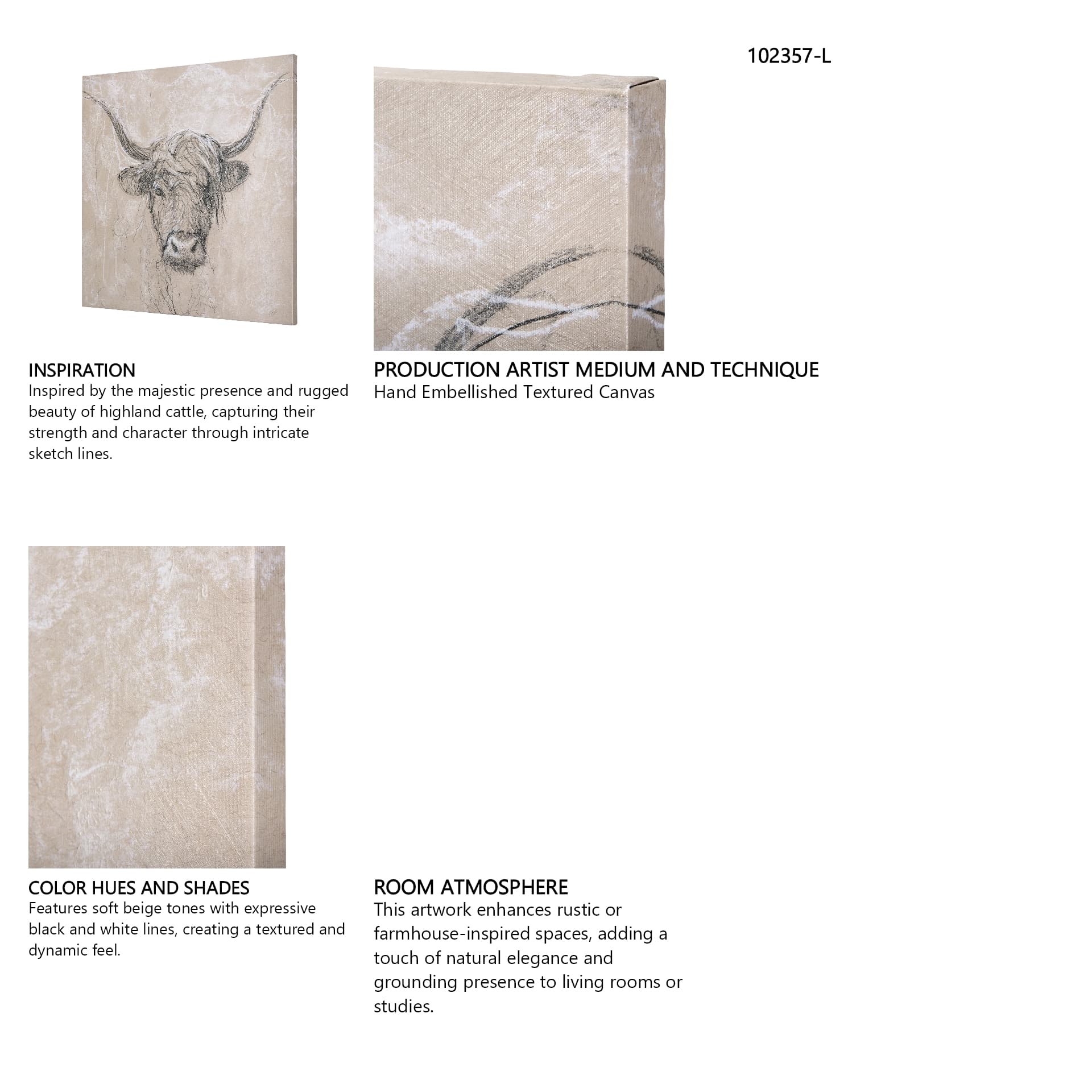 Sketch of animal VIII (Highland bull) by Mercana Studio a Hand Embellished Textured Canvas — in a styled room