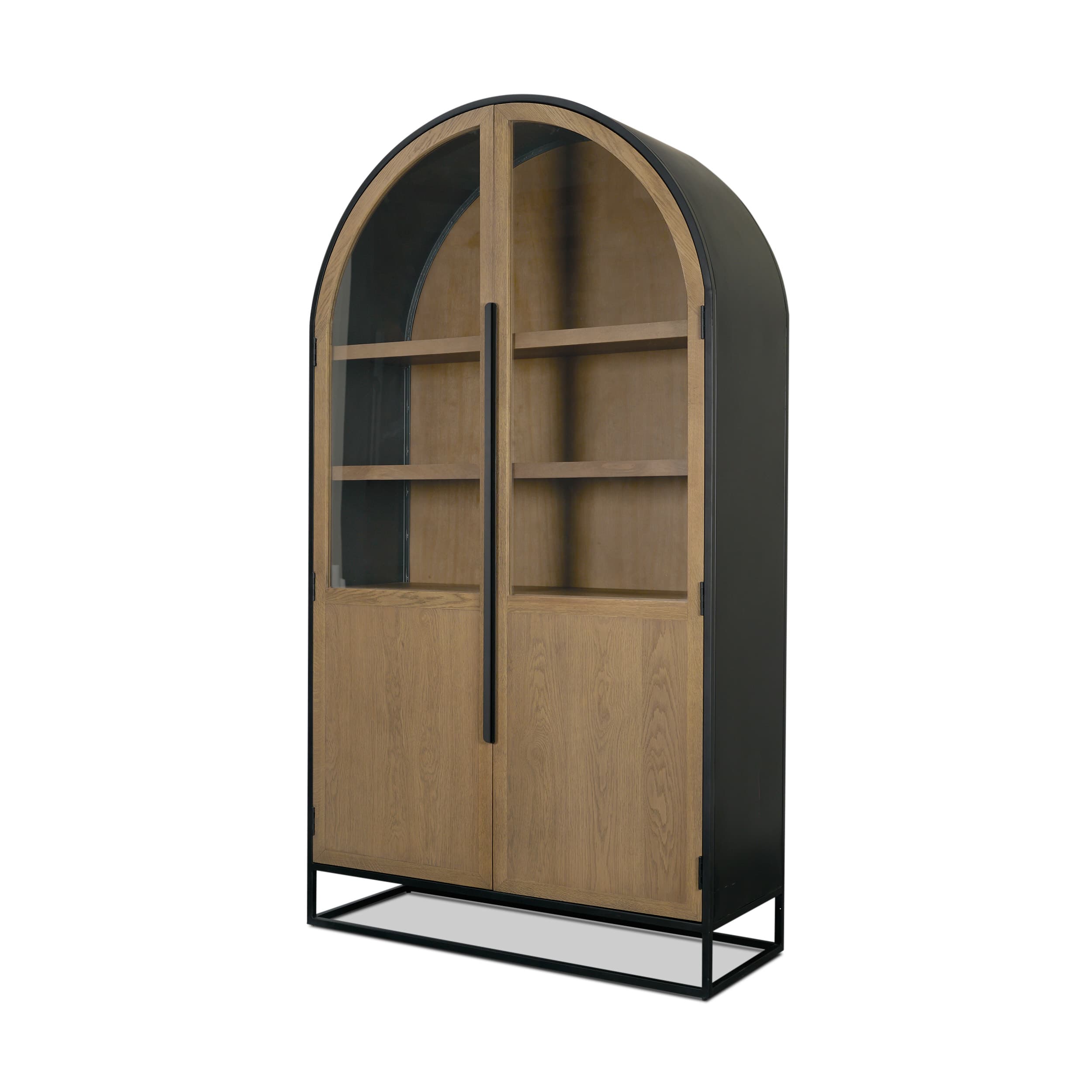 Sloan 47.5W x 80.5H Light Brown W/Black Metal Frame Arched Cabinet — product photograph