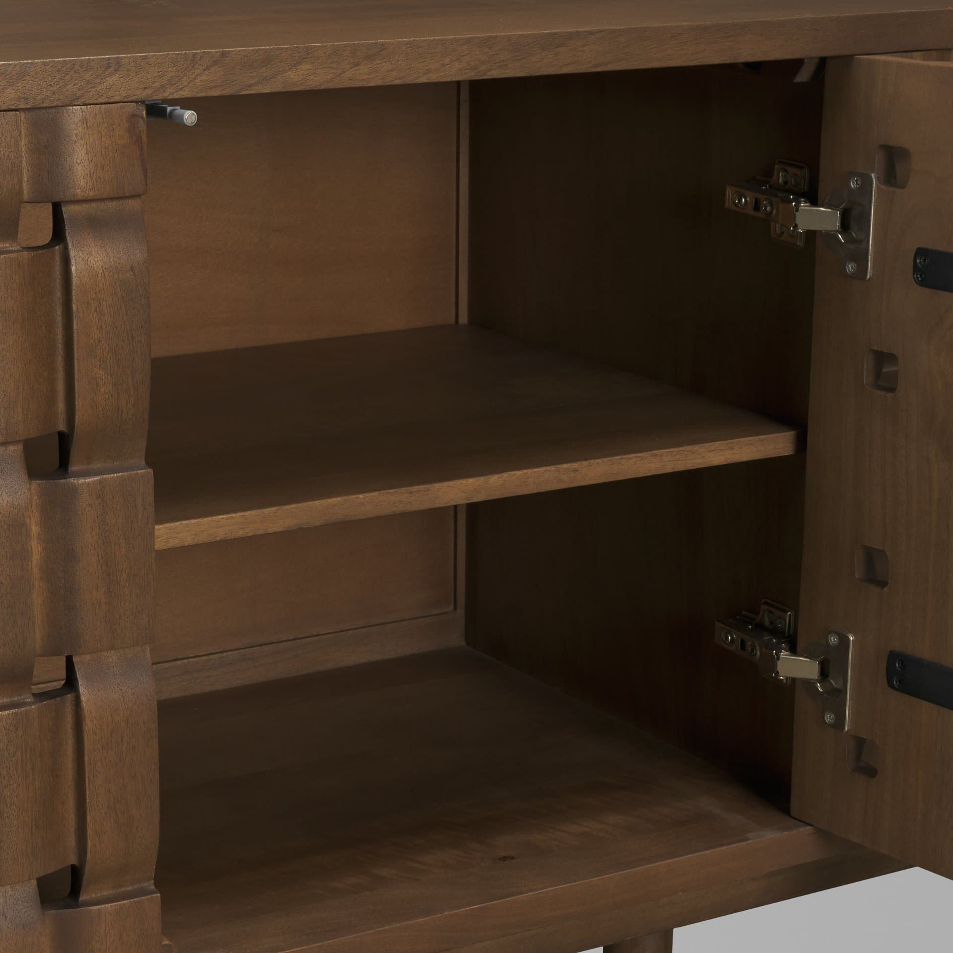 Trellyn Dark Brown Solid Wood 4-Door w/ Carved Woven Doors Closed Sideboard — product photograph