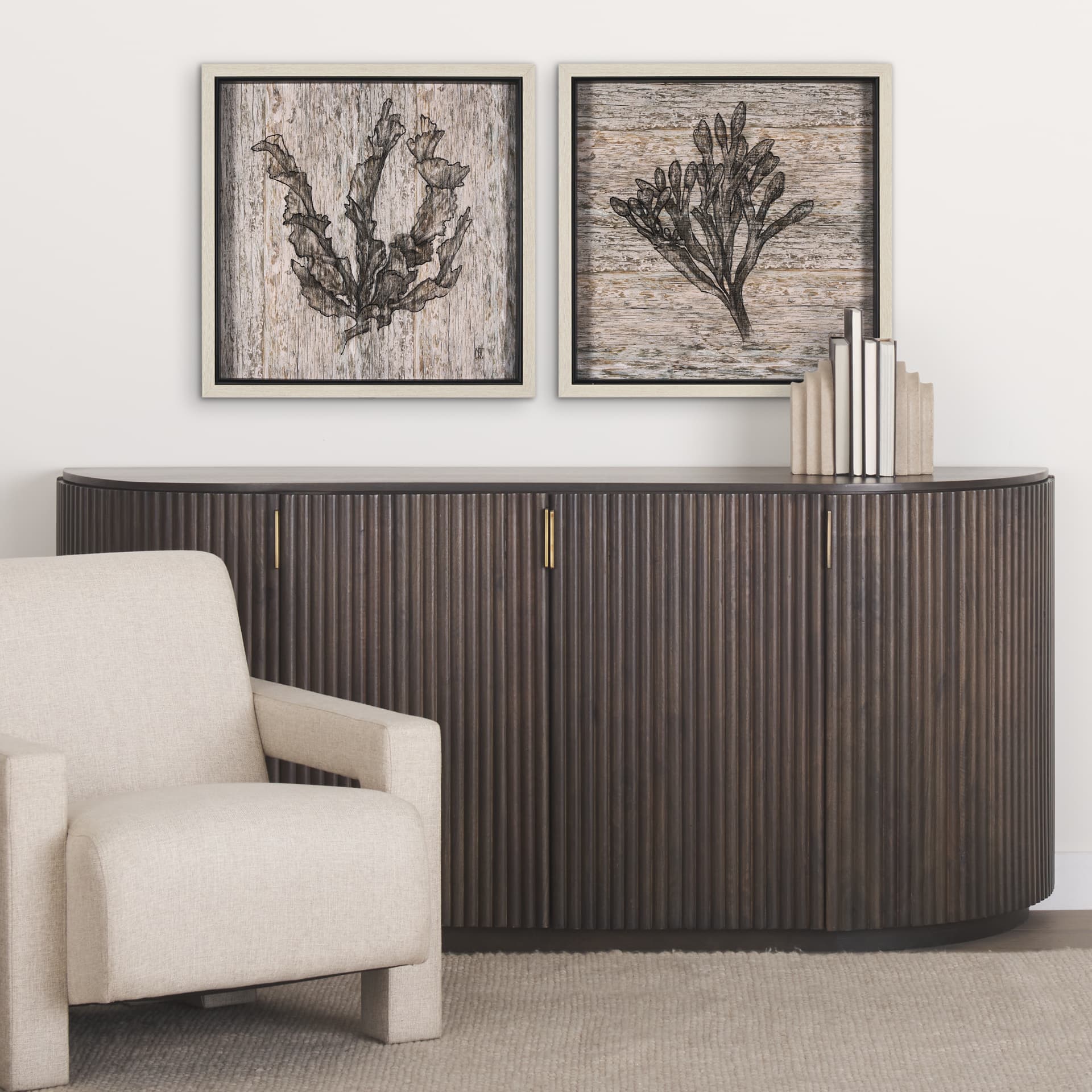 Wood Grain Sea Plant I by Mercana Studio a Hand Embellished Textured Framed Art Print — product photograph