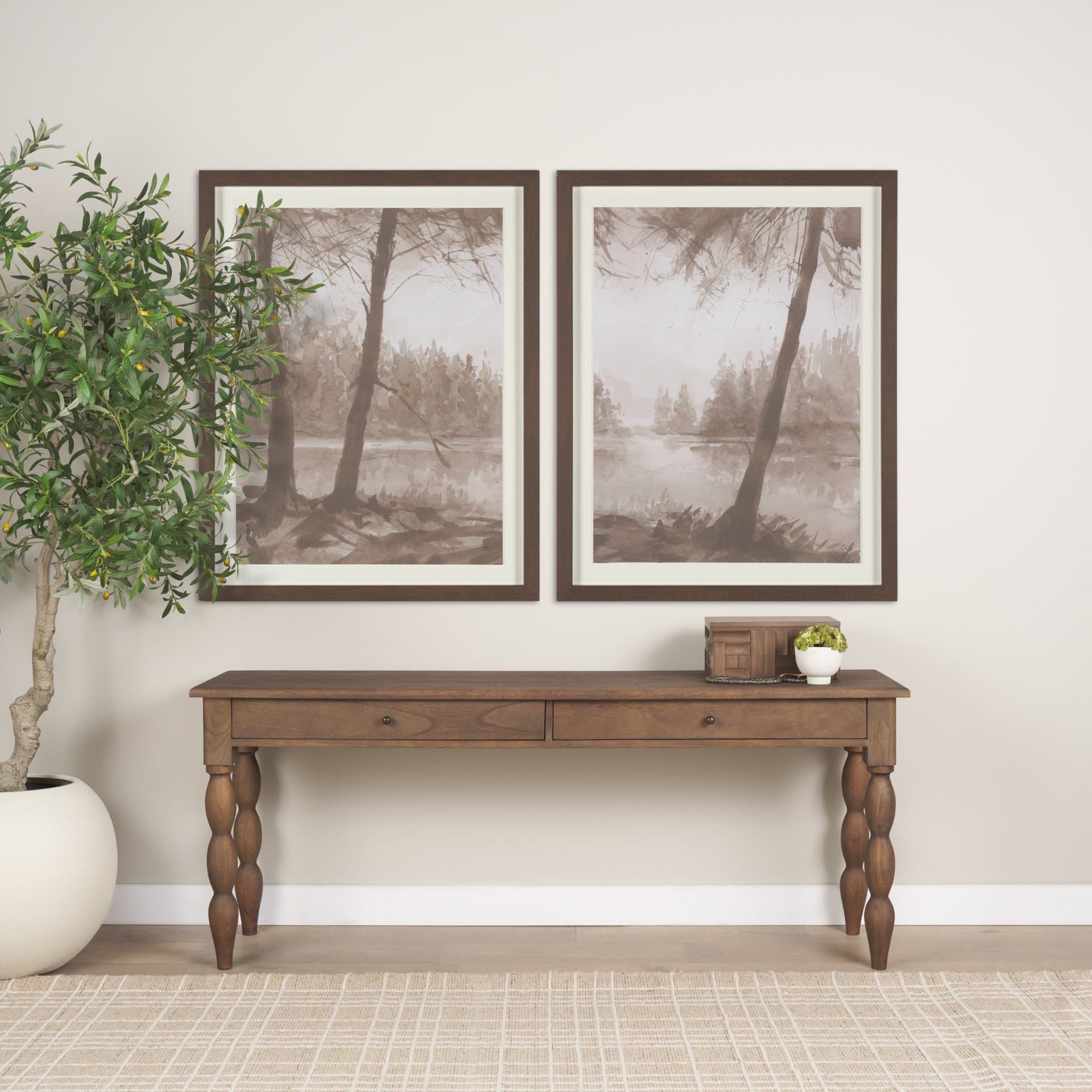 Timber Light I by Mercana Studio Framed Artwork Matted under Glass — in a styled room