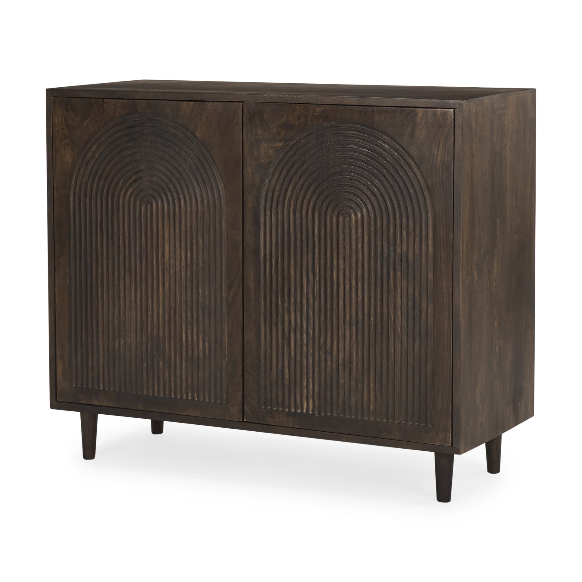Tucker Dark Brown Wood w/ Carved Arch Pattern 2 Door Cabinet — product photograph