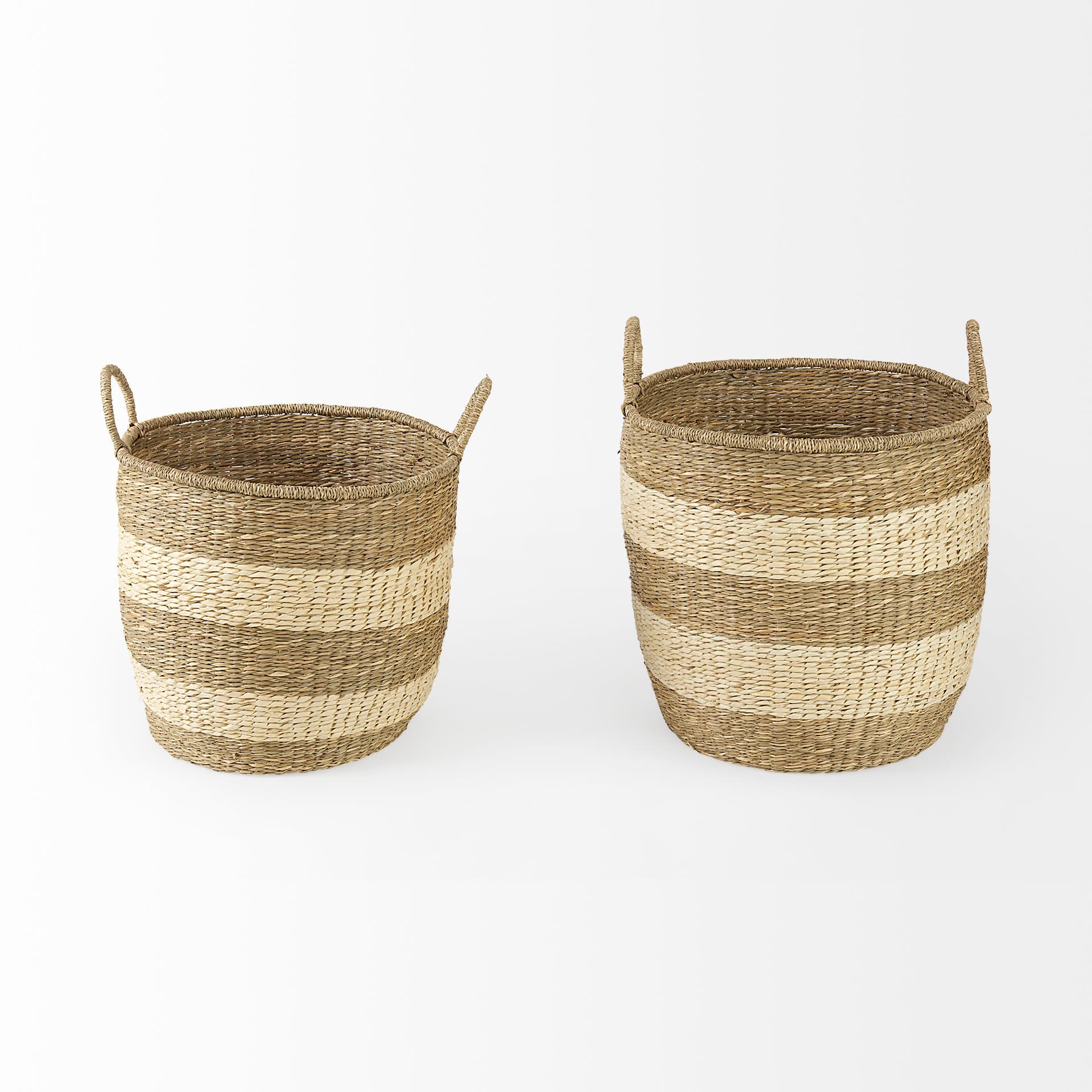 Bradley (Set of 2) Light Brown W/Striped Seagrass Basket W/ Handles — product photograph