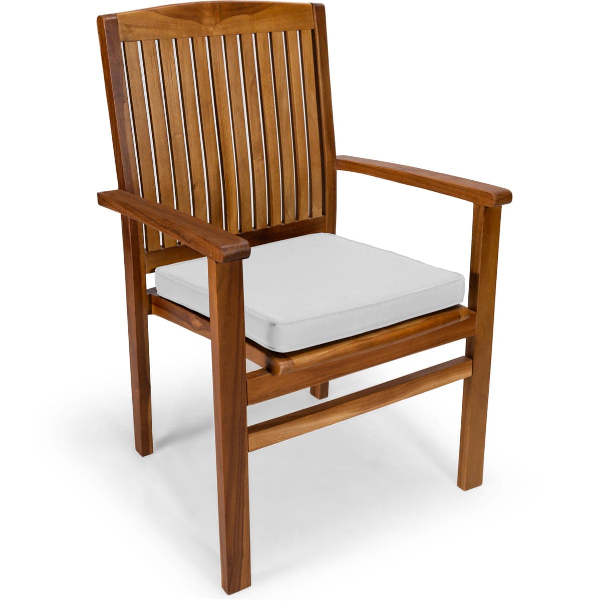 5-Piece Teak Butterfly Extension Table Stacking Chair Set with White Cushions TD72-24-W — product photograph