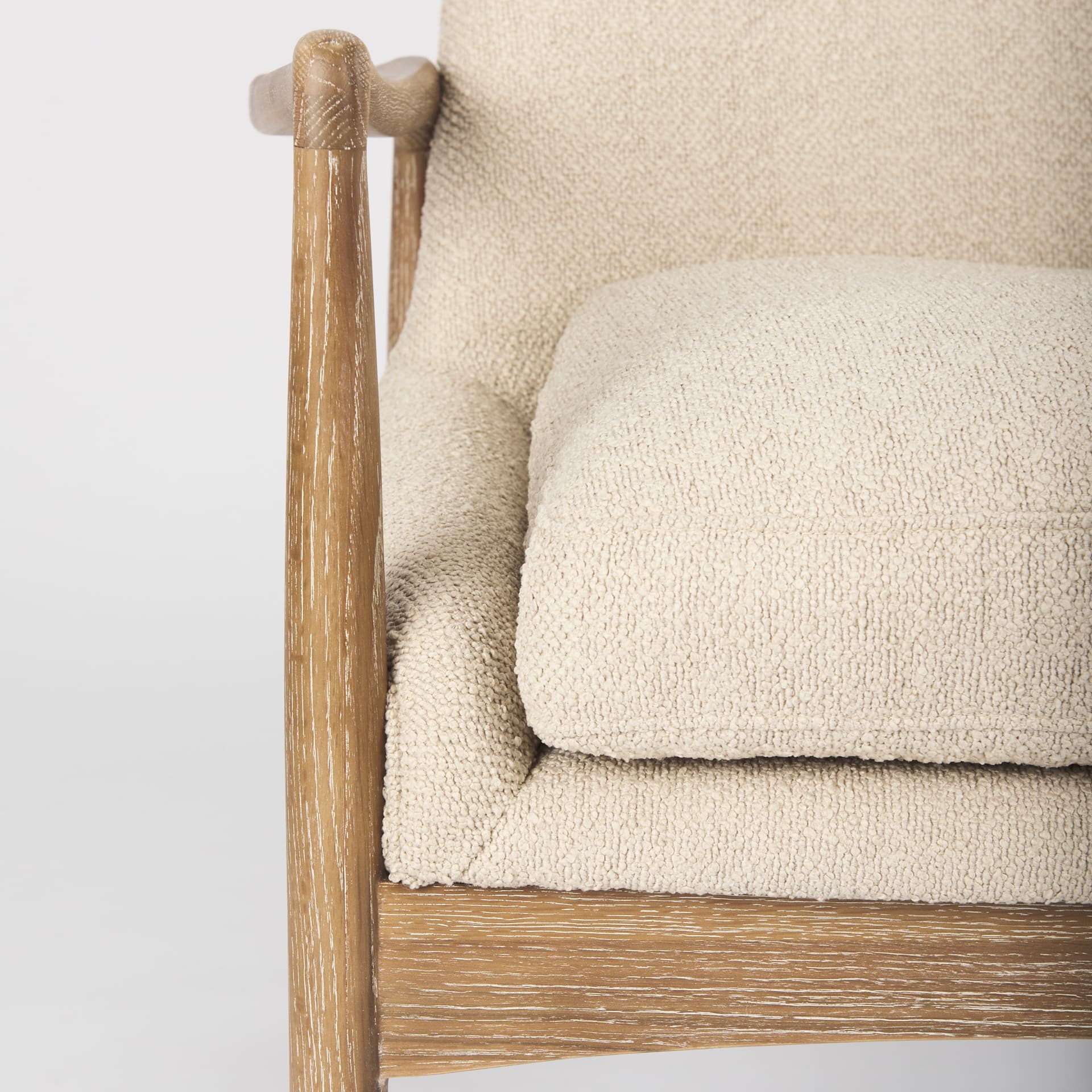 Westan Cream Boucle Fabric W/Light Brown Wood Accent Chair — product photograph