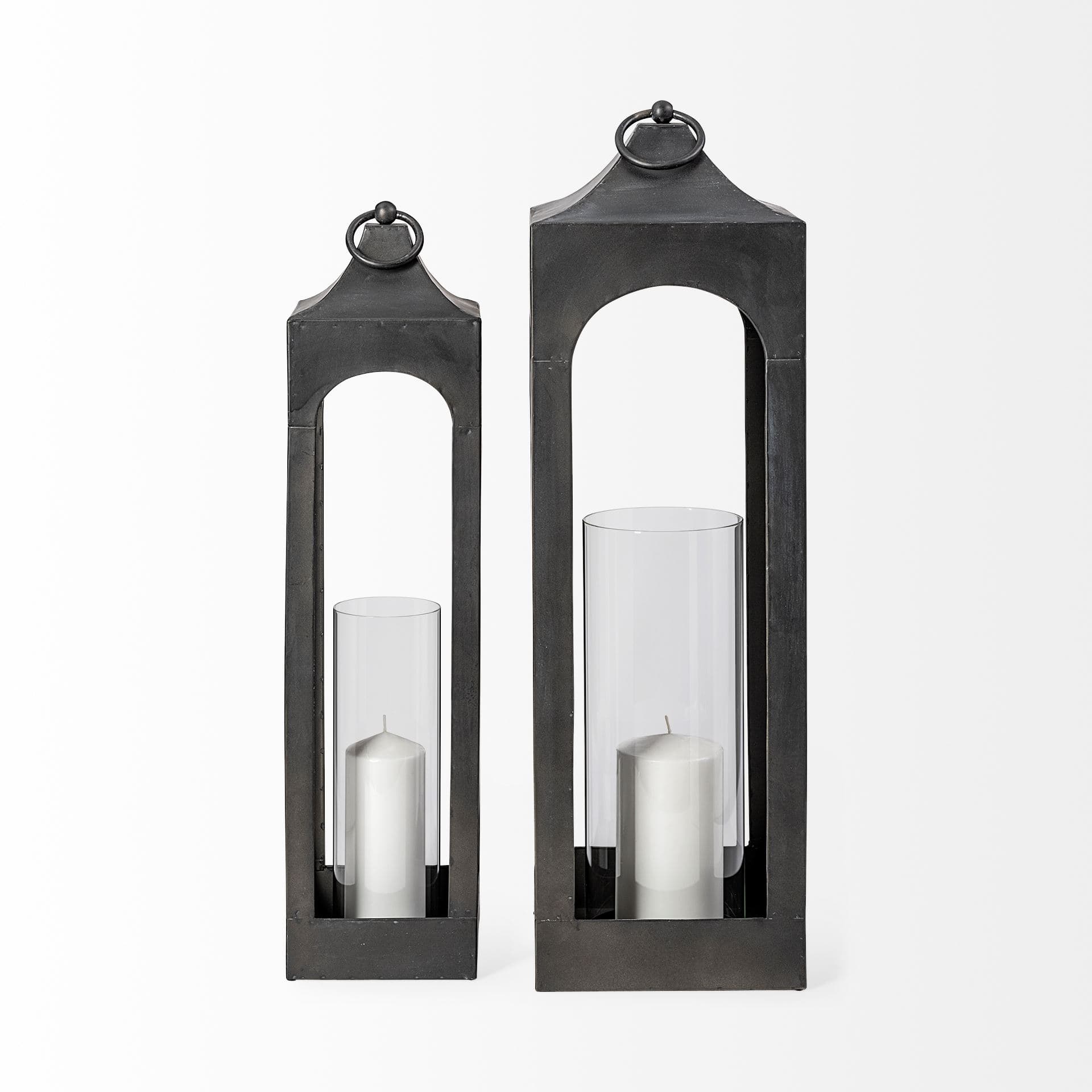 Ina Short Charcoal Metal Candle Holder Lantern — product photograph