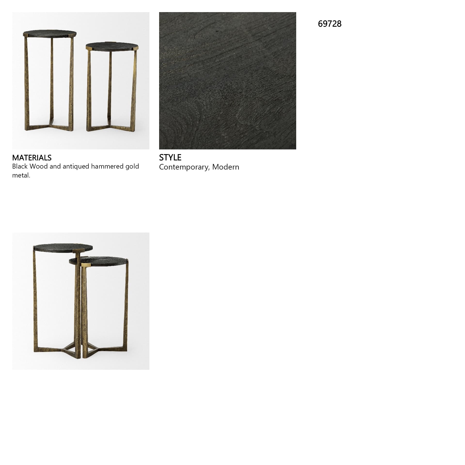 Atticus Black Wood and Antiqued Gold Metal Nesting Accent Tables (Set of 2) — in a styled room