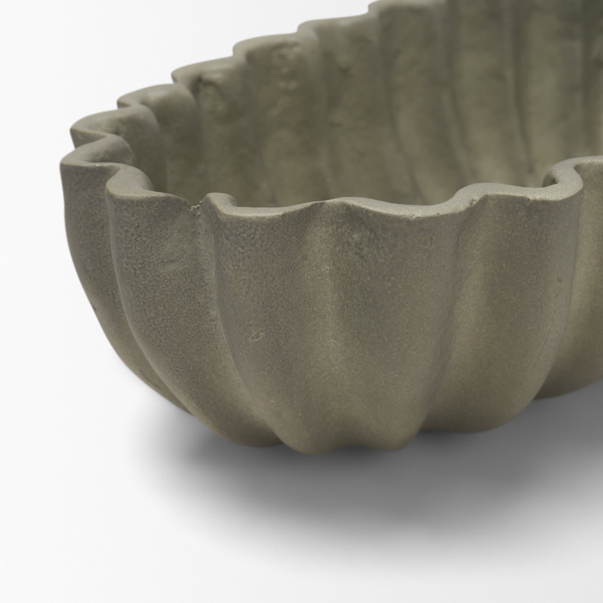 Camelia Fluted Sage Green Paper Mache Long Centerpiece Bowl — product photograph