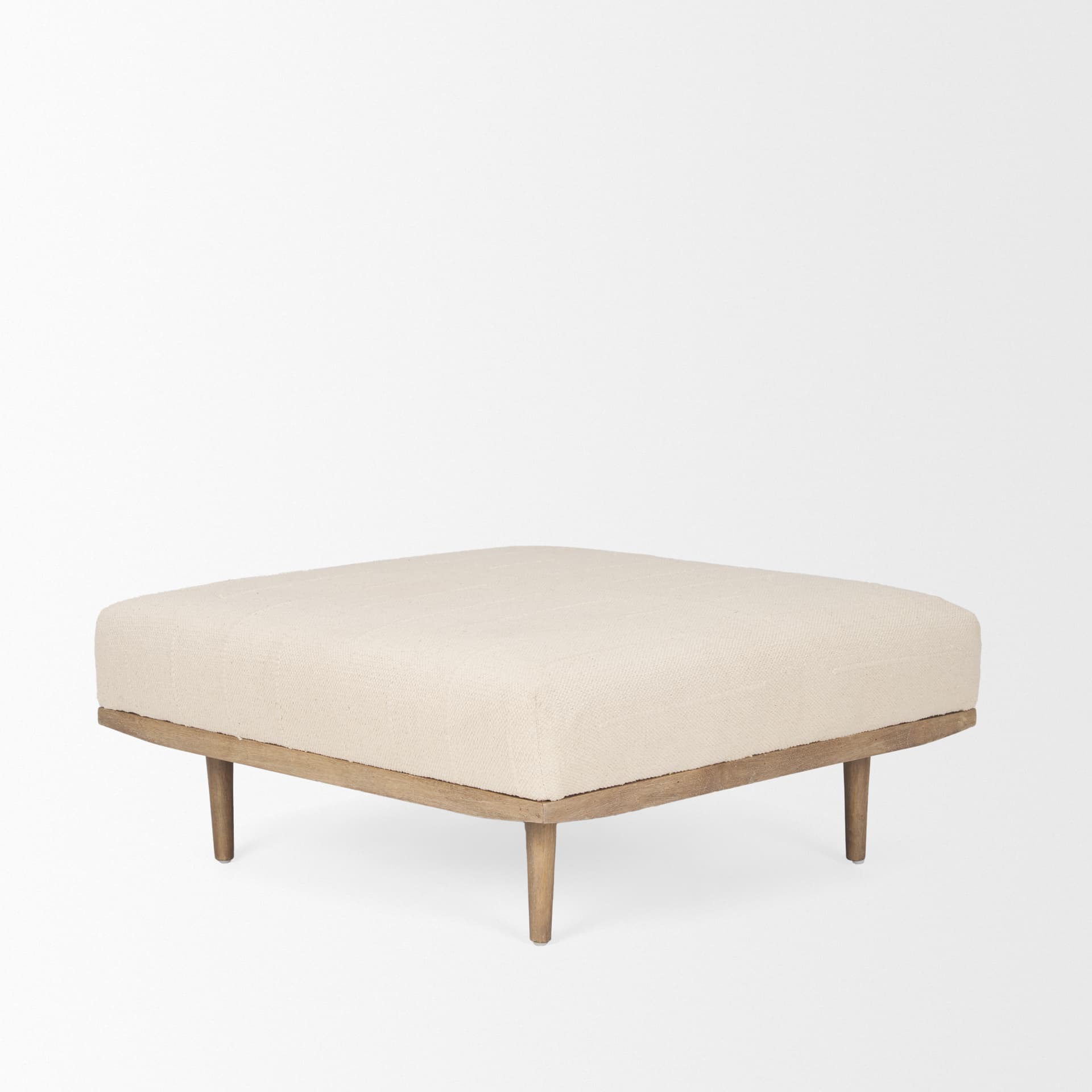 Shae Brown Wood w/ Oatmeal Fabric Ottoman — product photograph