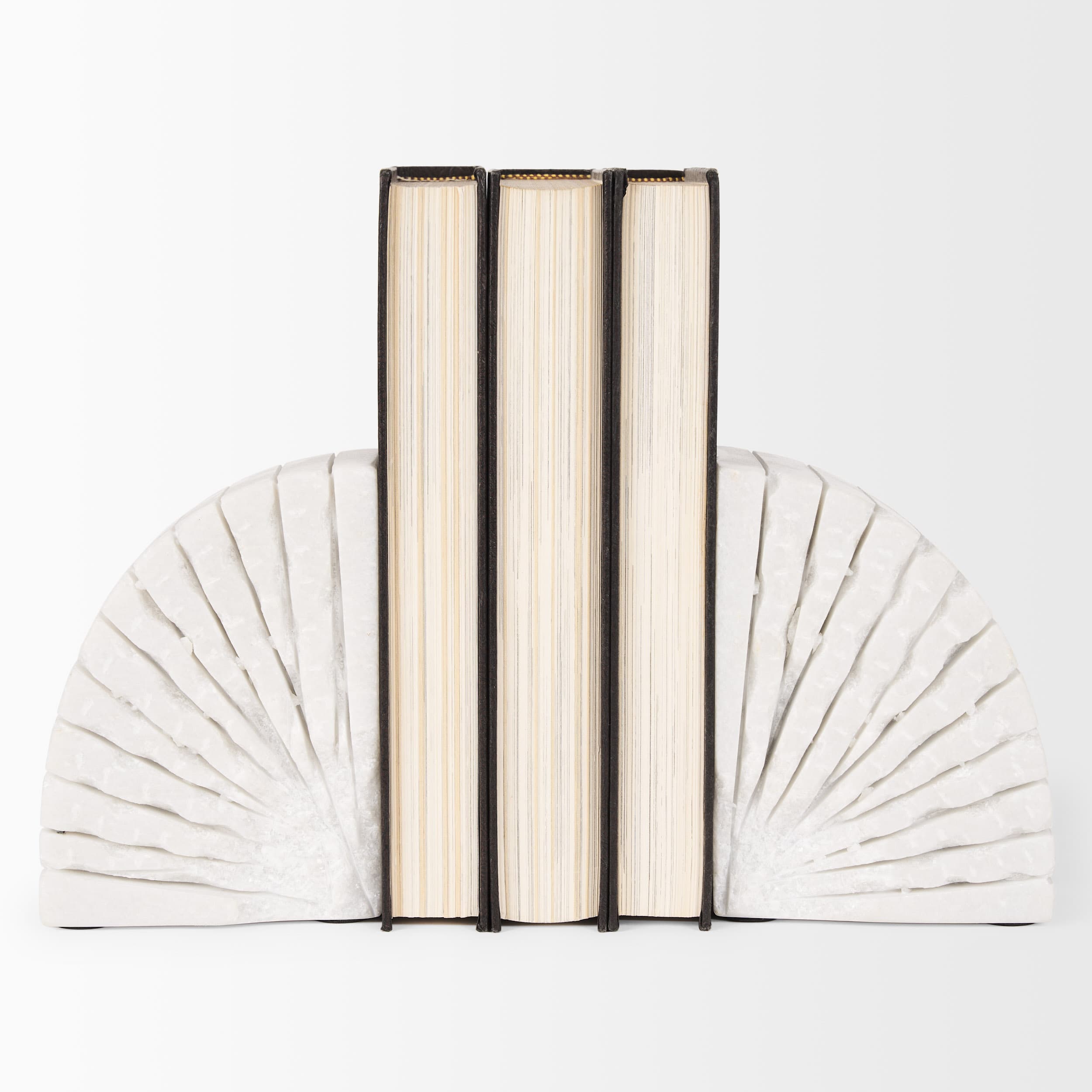 Stept White Marble Bookends w/rough carving (set of 2) — product photograph