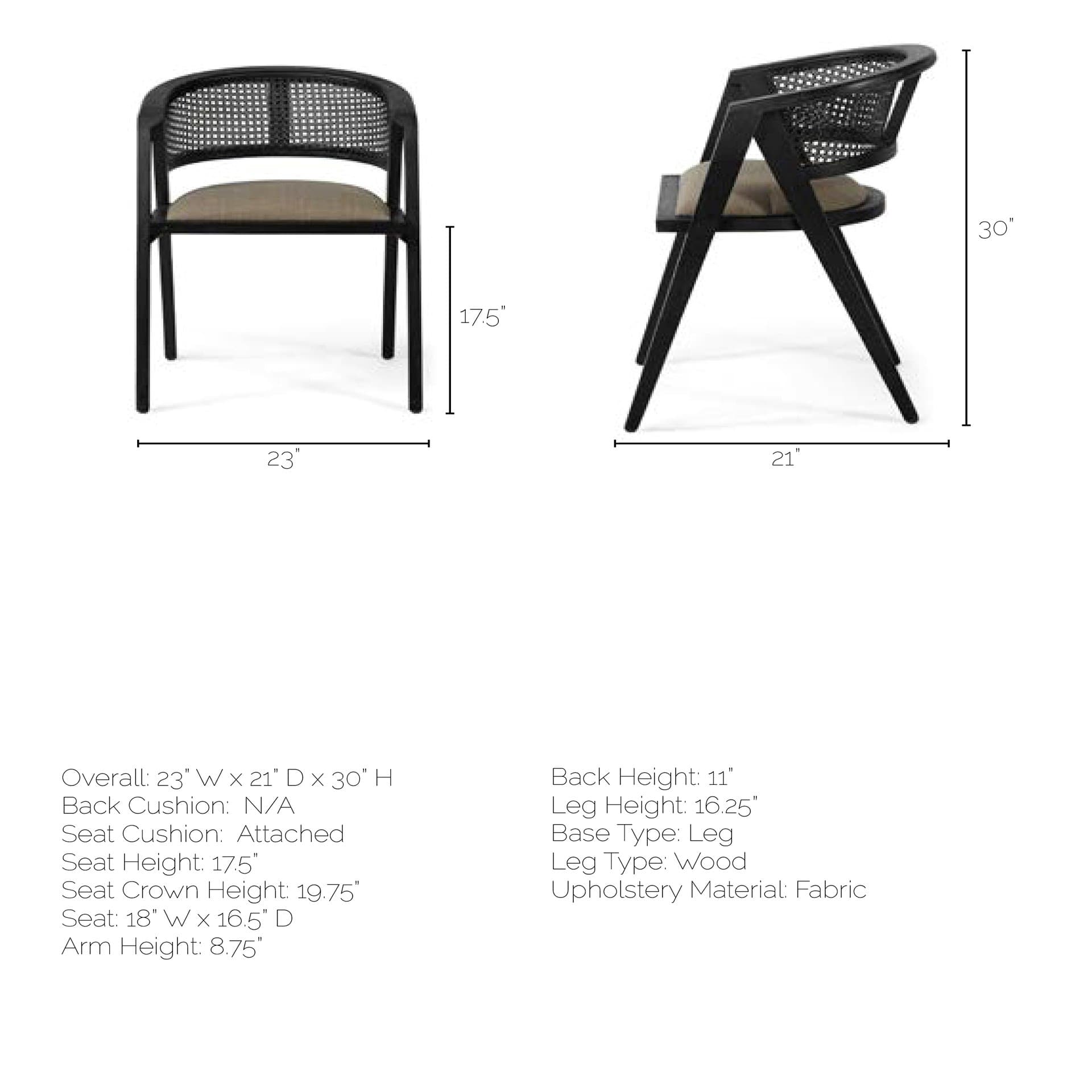 Tabitha Cane Back Dining Arm Chair | Linen w/ Black Wooden — product photograph